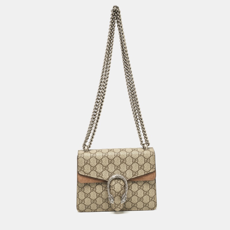 Pre-owned Gucci Beige Gg Supreme Canvas And Suede Mini Dionysus Shoulder Bag