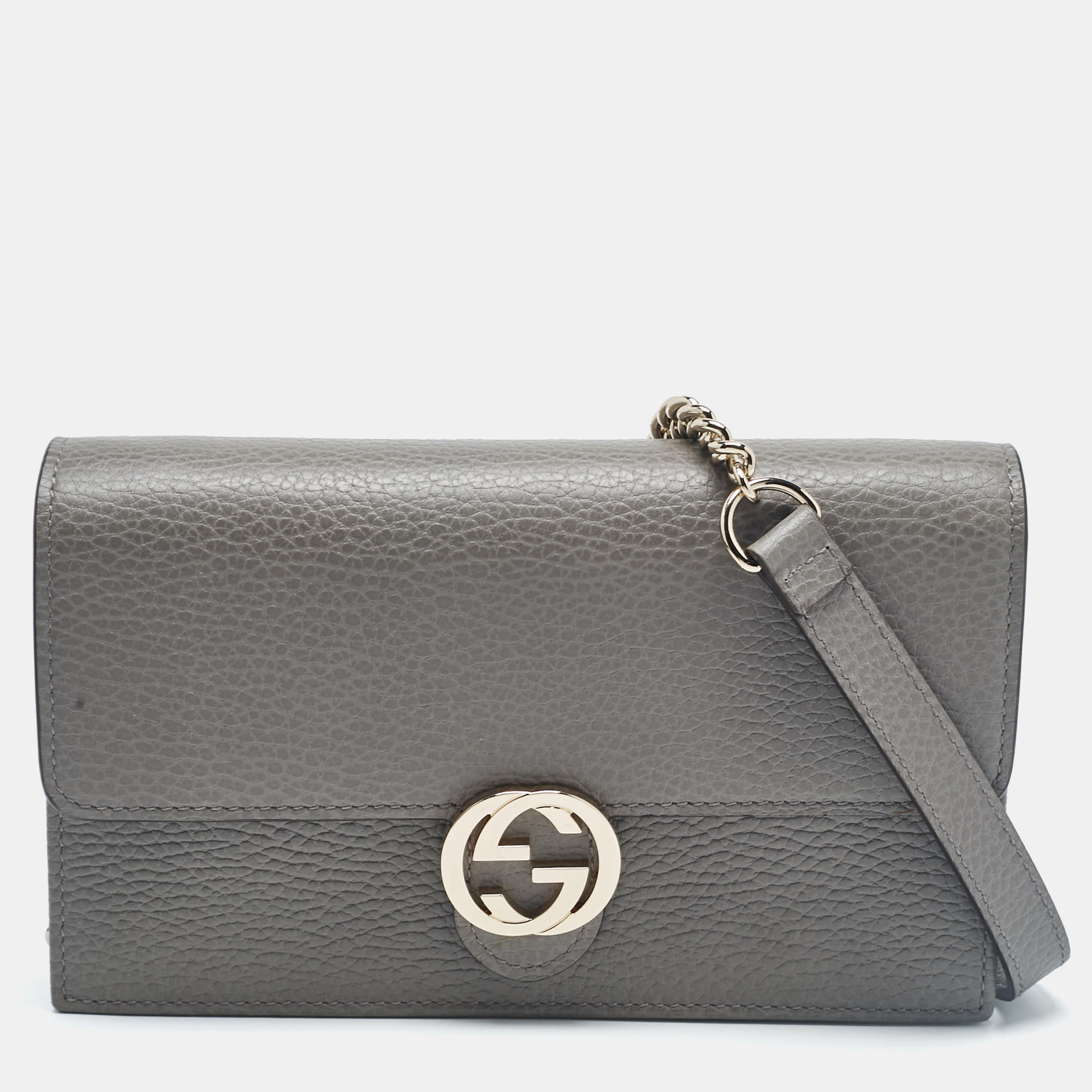 

Gucci Grey Leather Leather Interlocking G Wallet On Chain