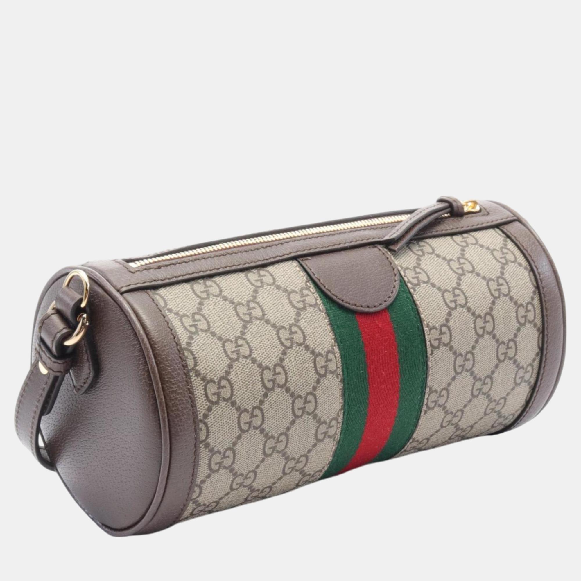 Gucci Beige Brown Multicolor Coated Canvas Leather Ophidia GG Supreme Bag 