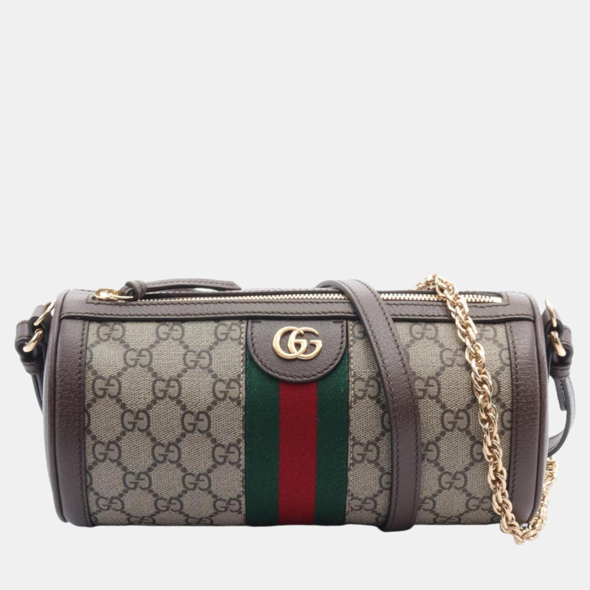 

Gucci Beige Brown Multicolor Coated Canvas Leather Ophidia GG Supreme Bag