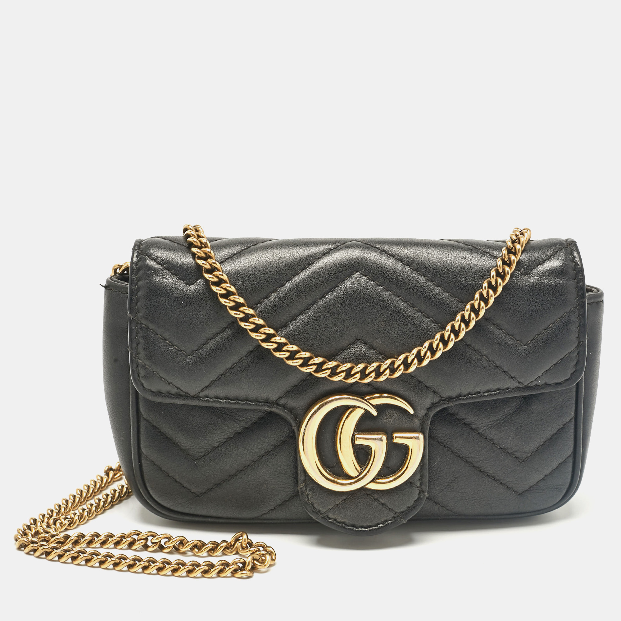 

Gucci Black Matelassé Leather Super Mini GG Marmont Shoulder Bag