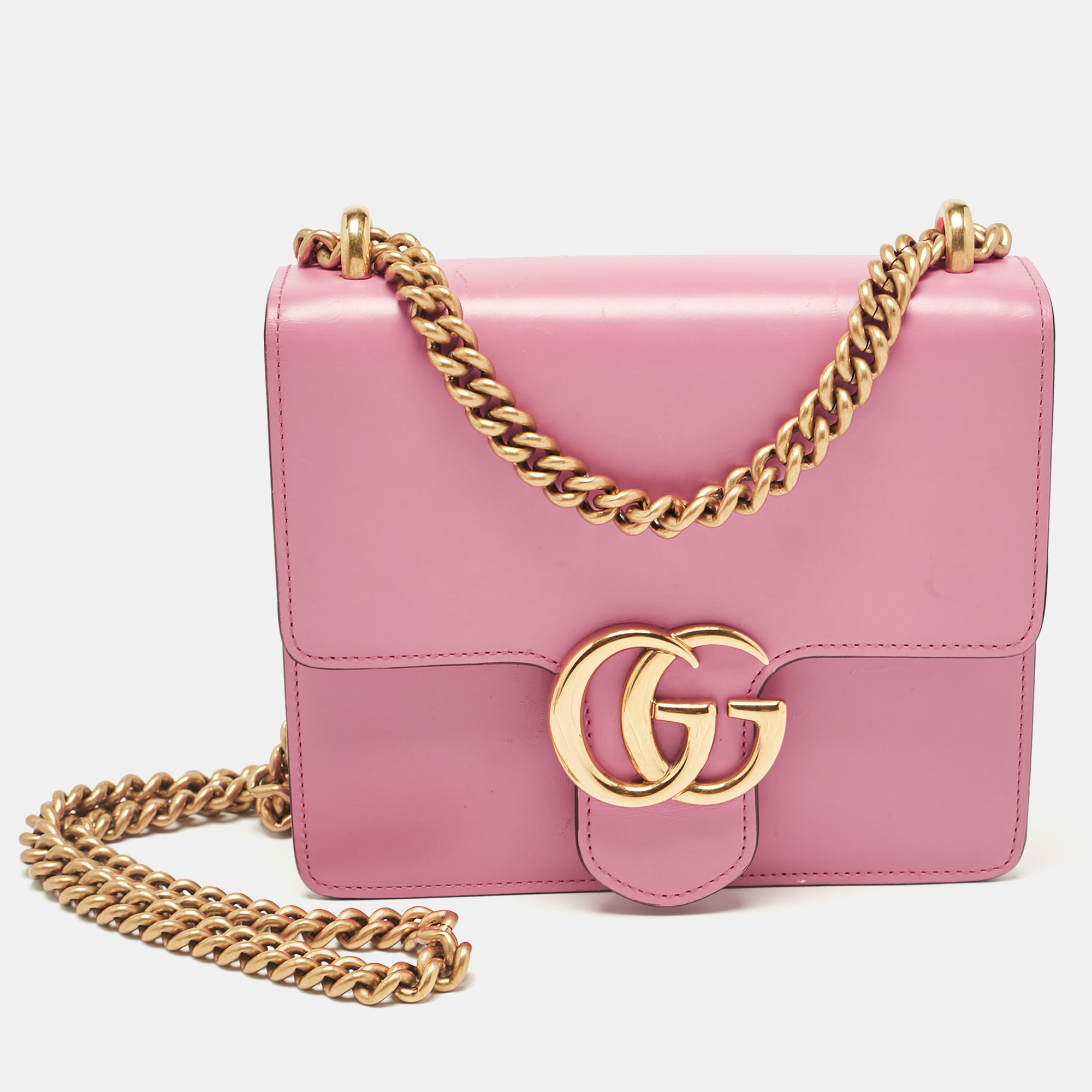 

Gucci Pink Leather  GG Marmont Chain Shoulder Bag