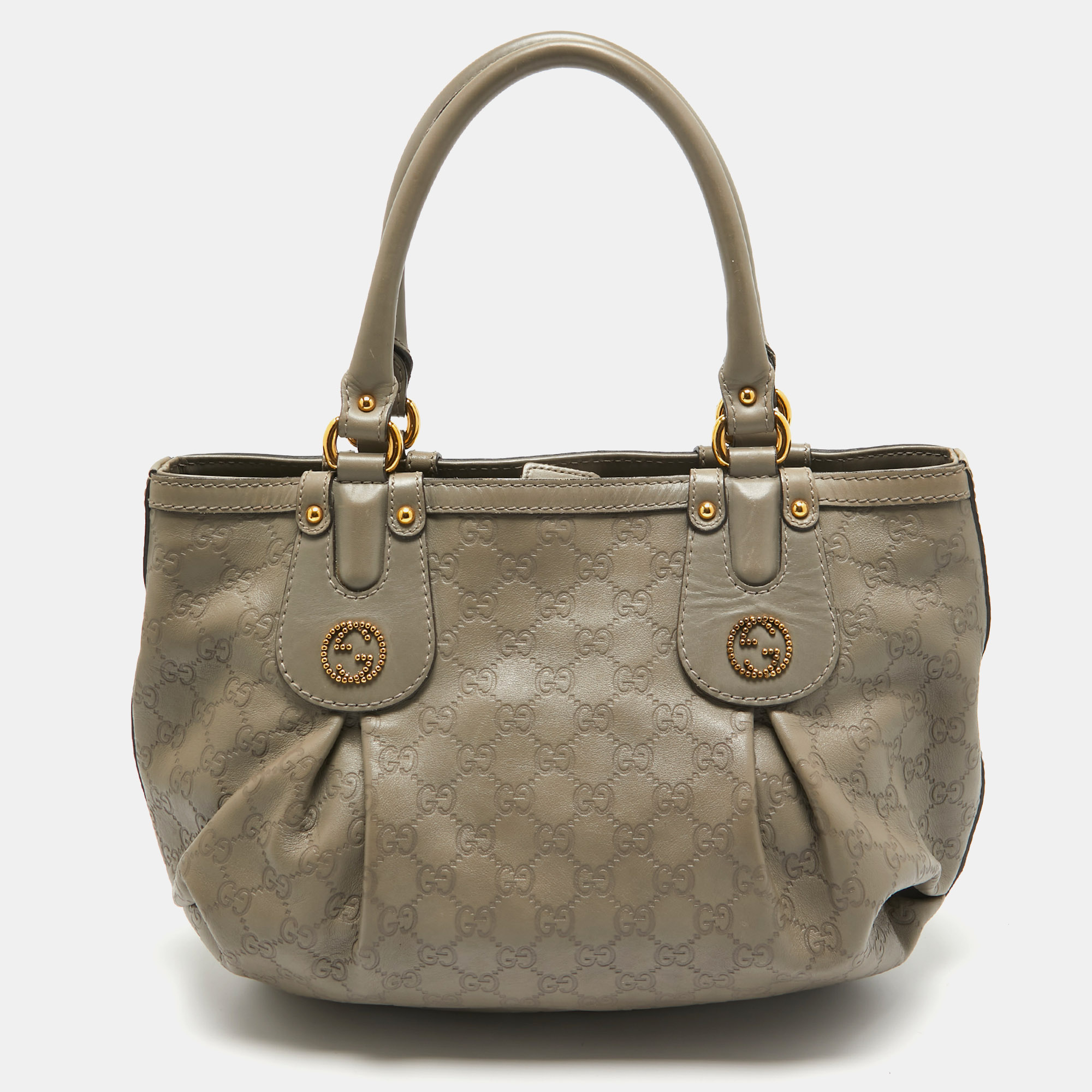 

Gucci Grey Guccissima Leather Medium Scarlett Stud Interlocking Hobo