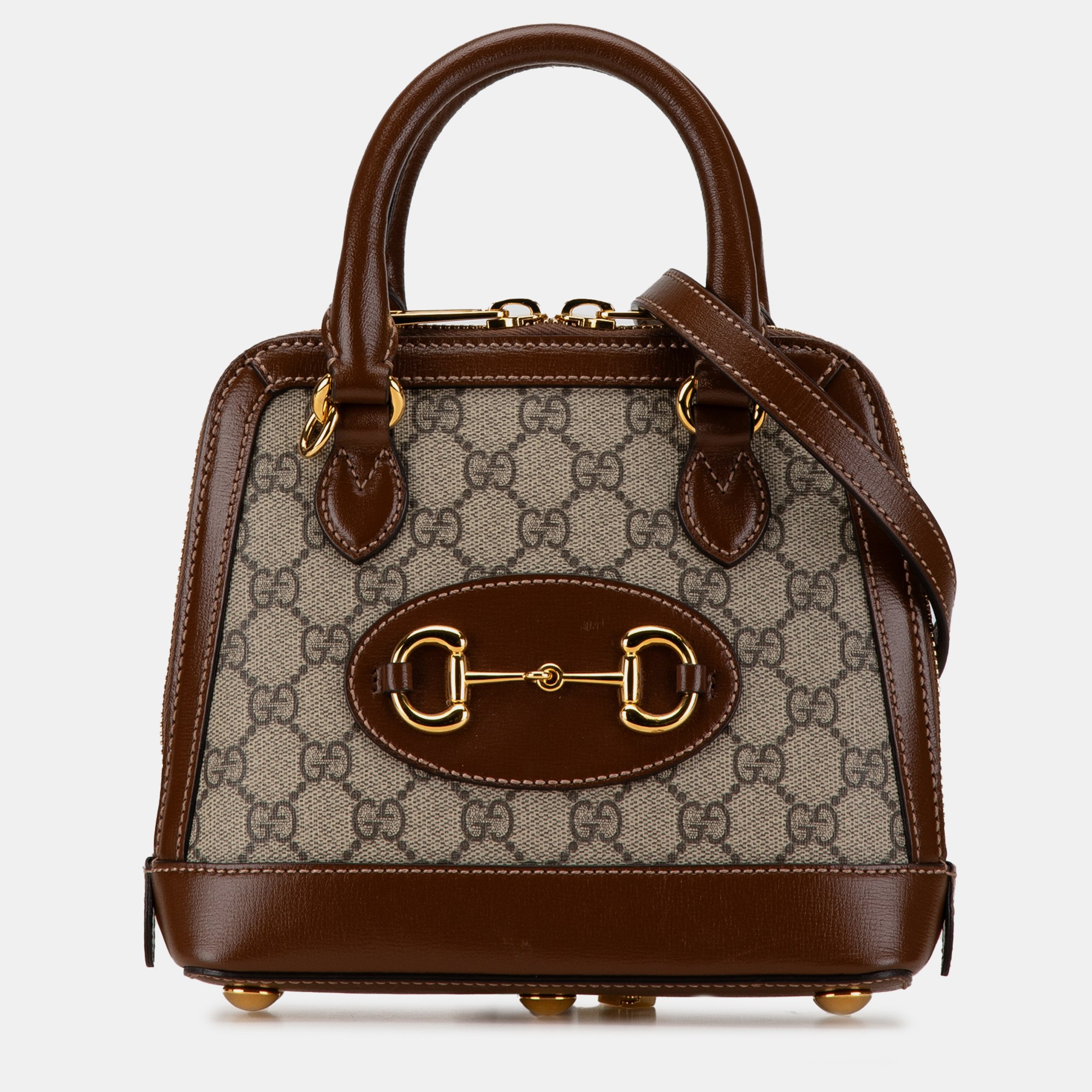 

Gucci Canvas and Leather Mini GG Supreme Horsebit 1955 Top Handle Bag, Brown