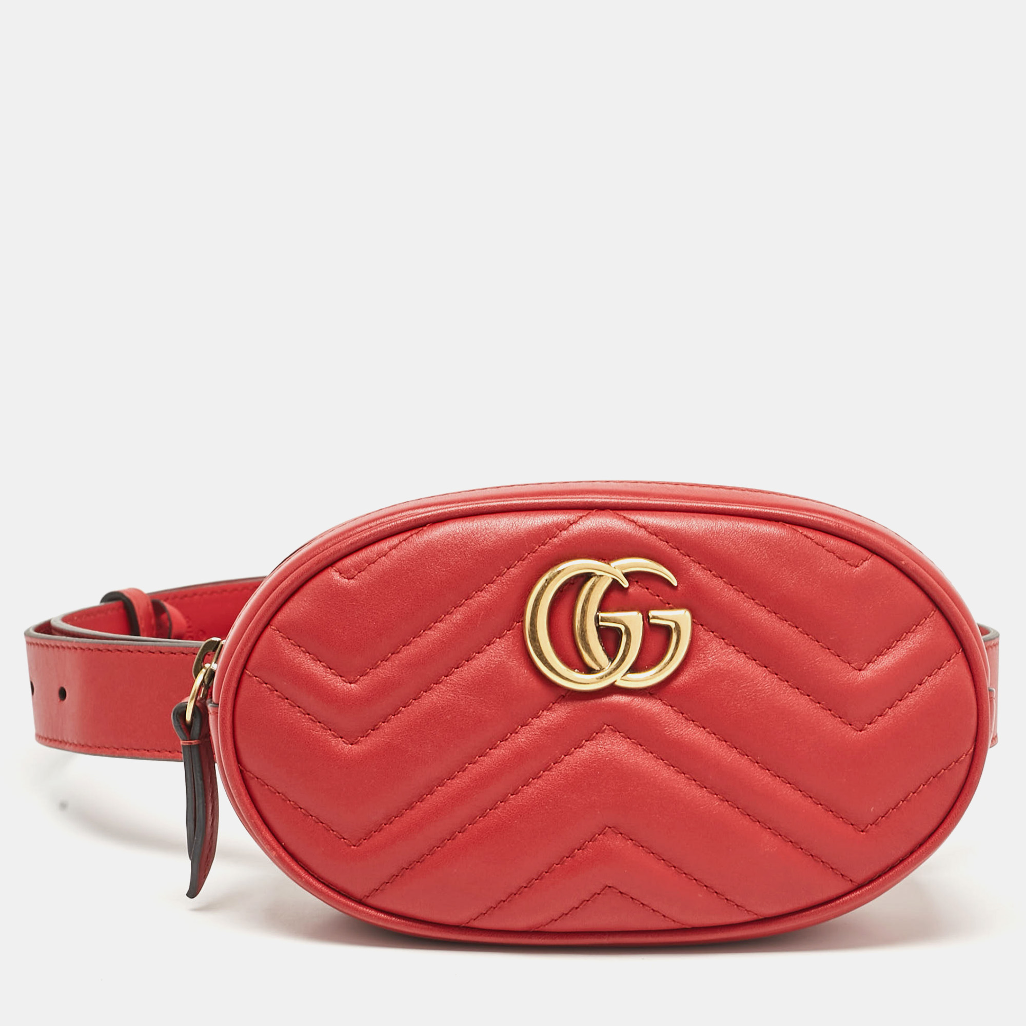 

Gucci Red Matelassé Leather Mini GG Marmont Belt Bag