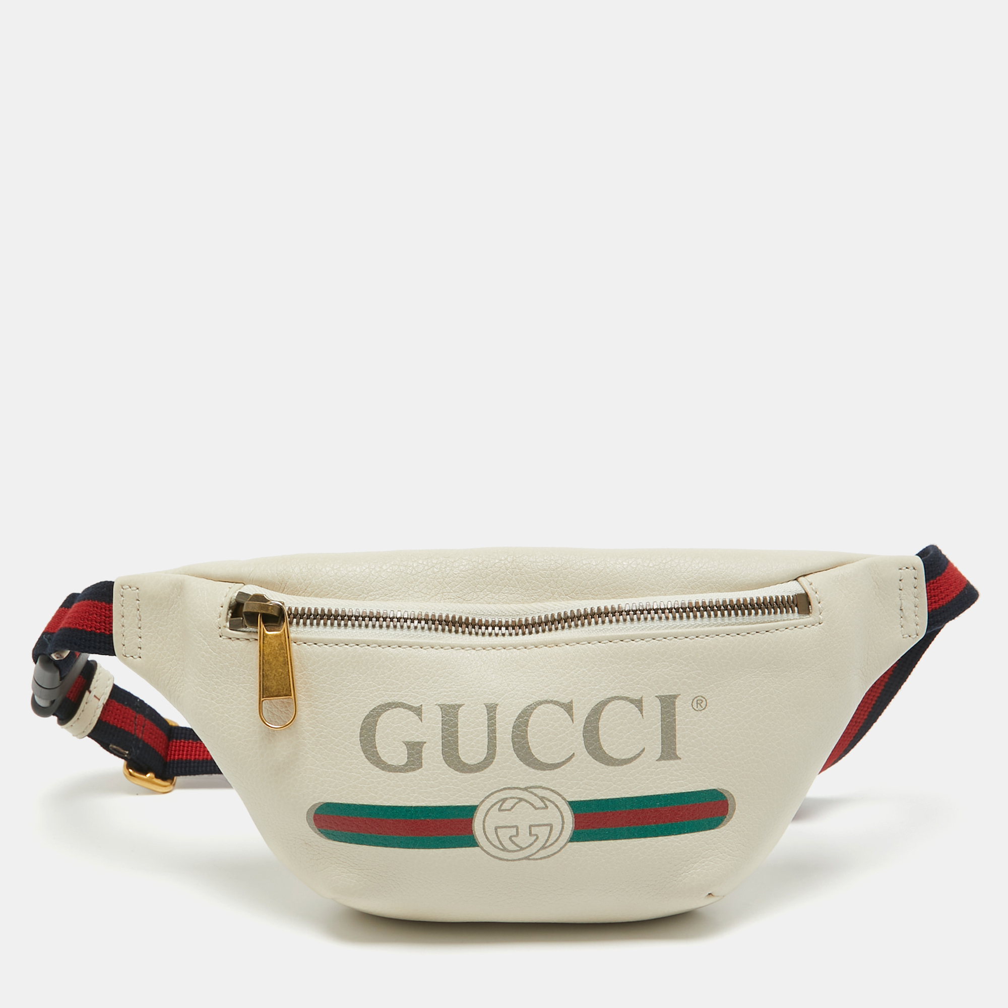 

Gucci Off White Leather Logo Web Belt Bag