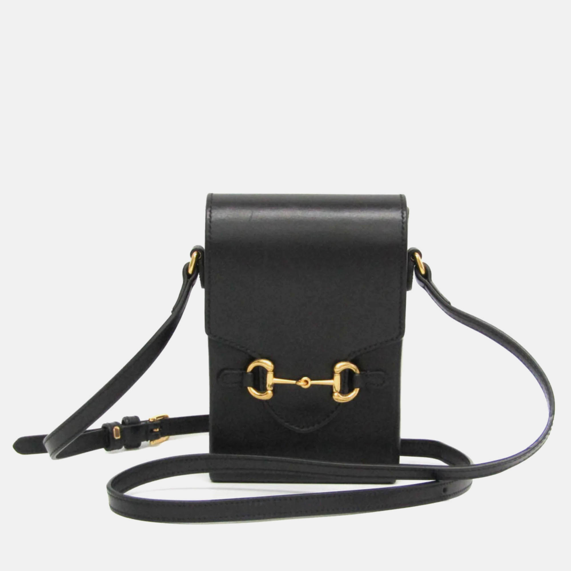 Pre-owned Gucci Black Leather Mini Horsebit 1955 Shoulder Bag