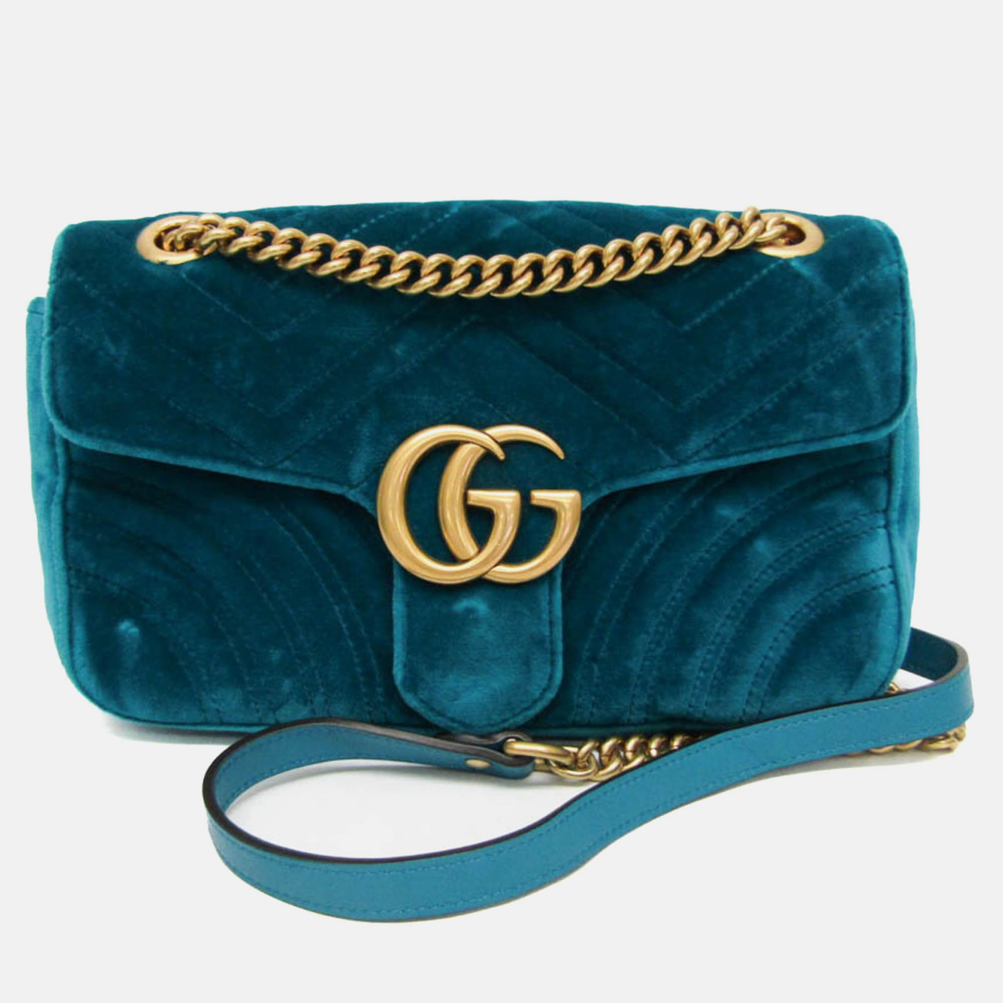 

Gucci Green Velvet  GG Marmont Shoulder Bag, Blue