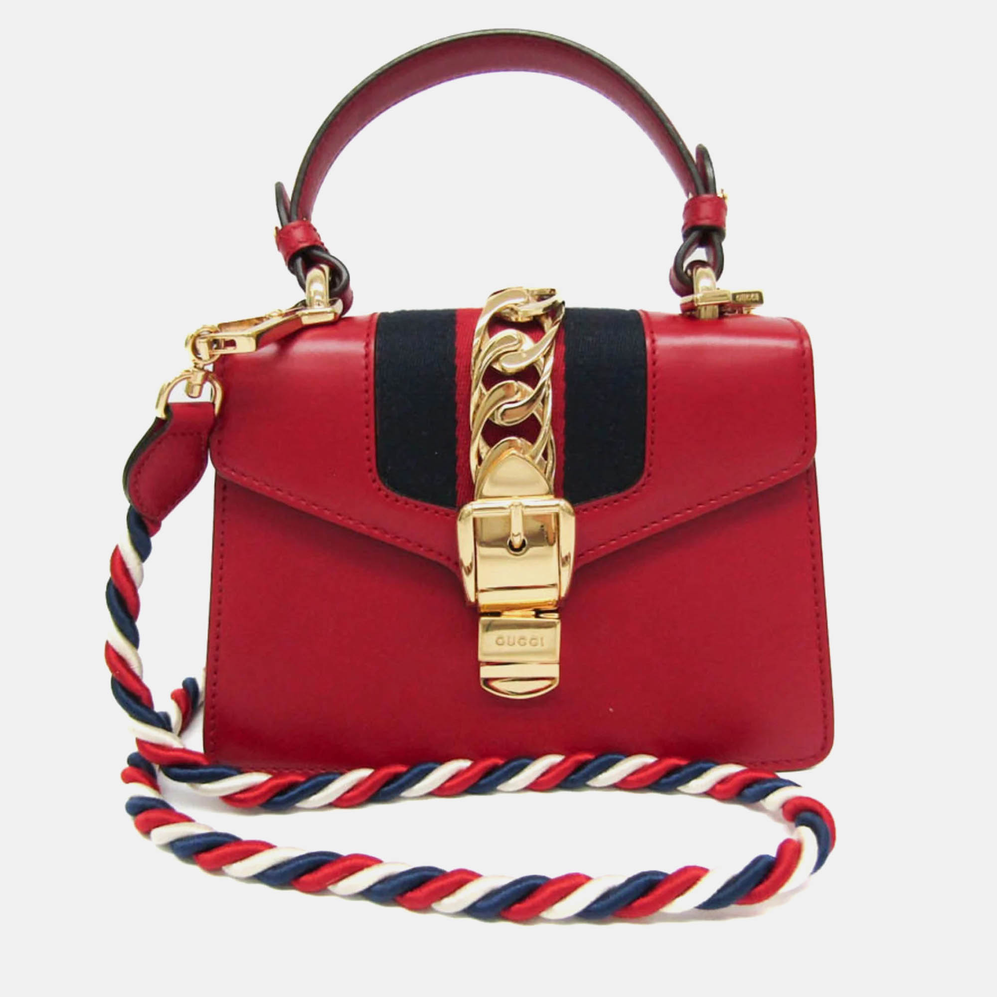 Pre-owned Gucci Red Leather Mini Sylvie Shoulder Bag