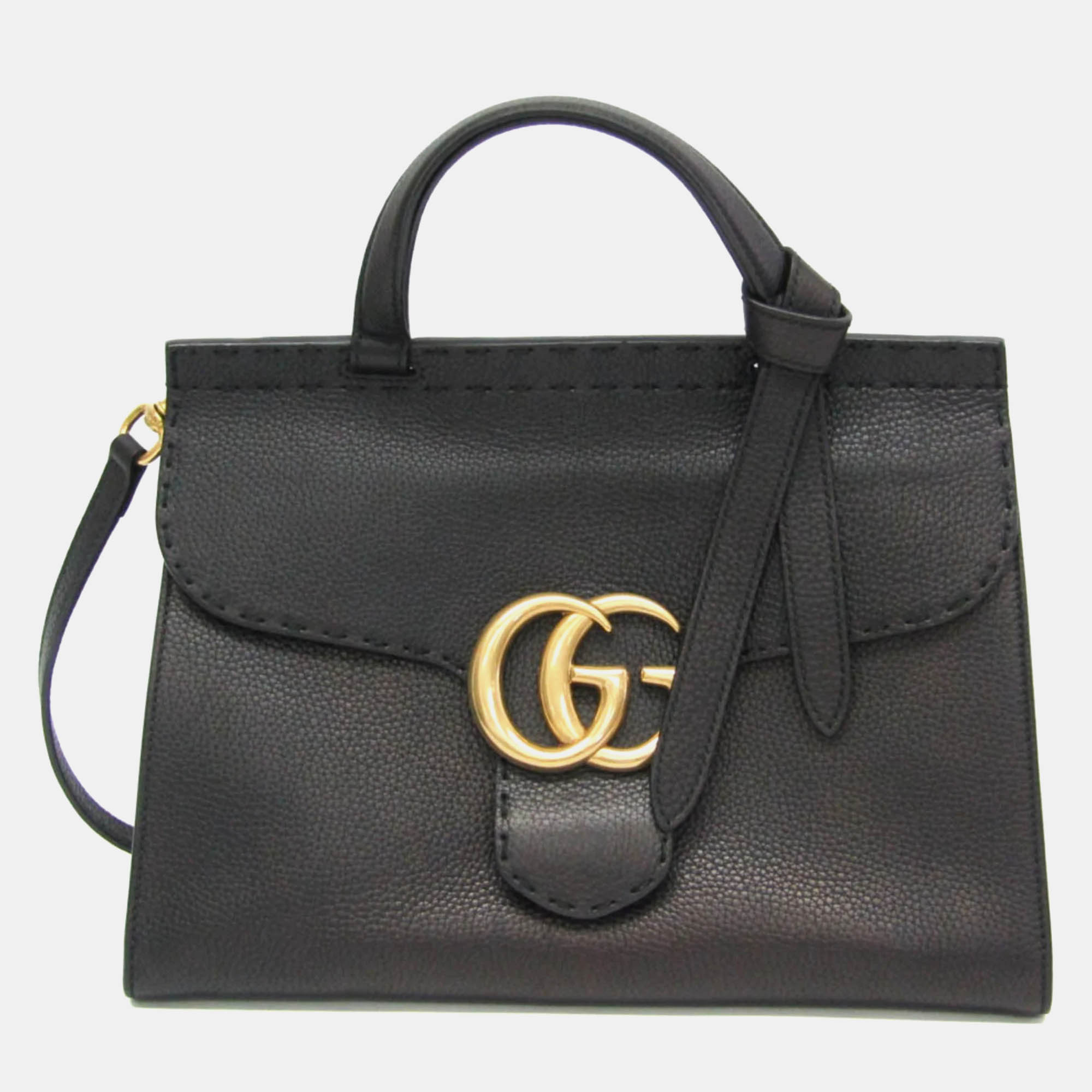 

Gucci Black Leather GG Marmont Top Handle Bag