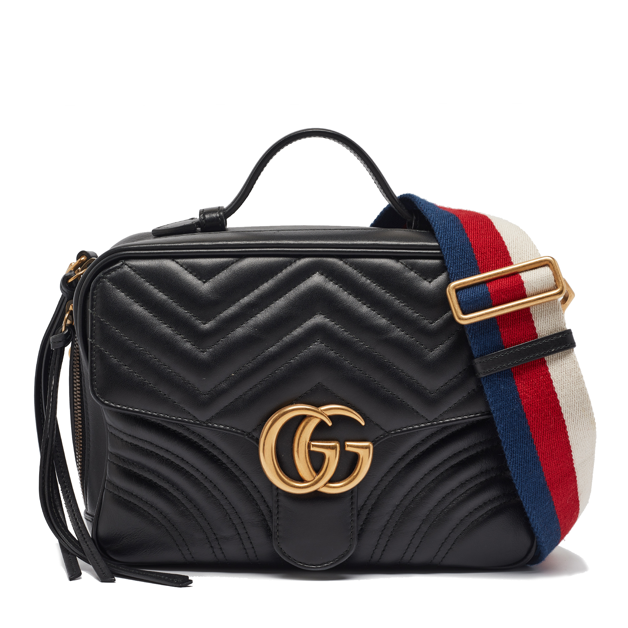 

Gucci Black Matelassé Leather GG Marmont Top Handle Bag