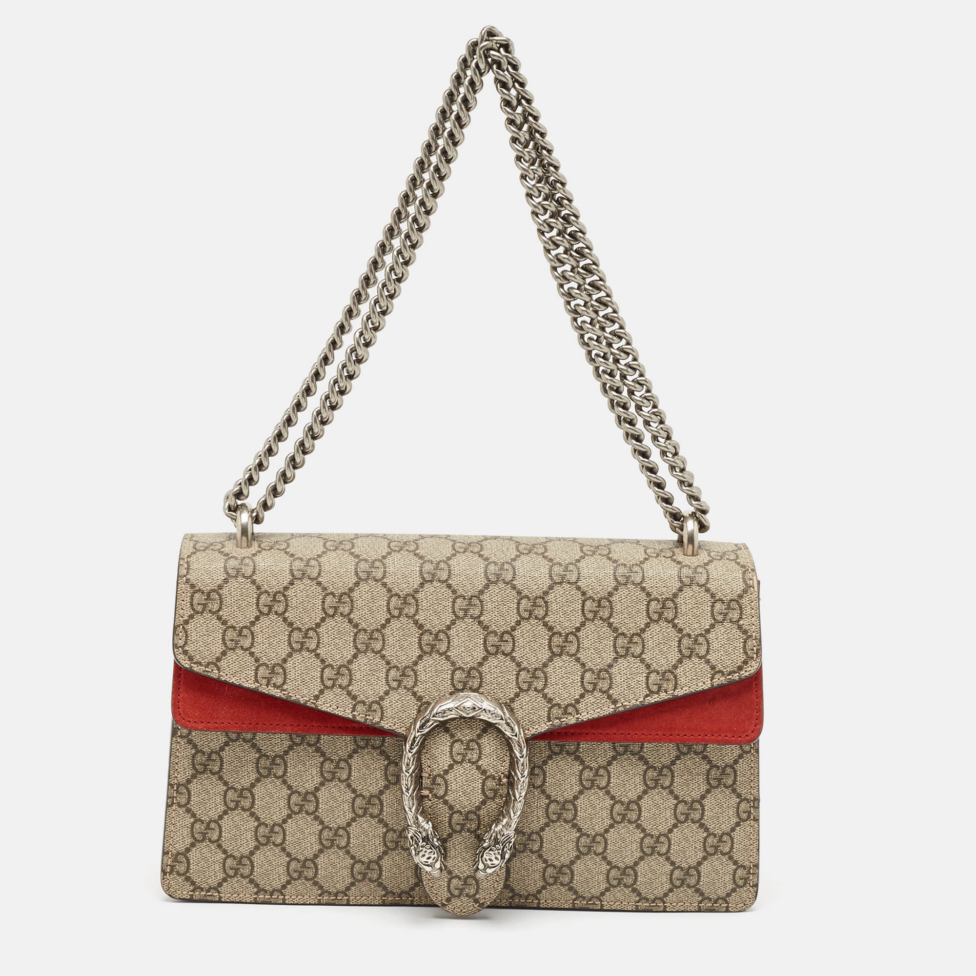 

Gucci Red/Beige GG Supreme Canvas and Suede  Dionysus Shoulder Bag