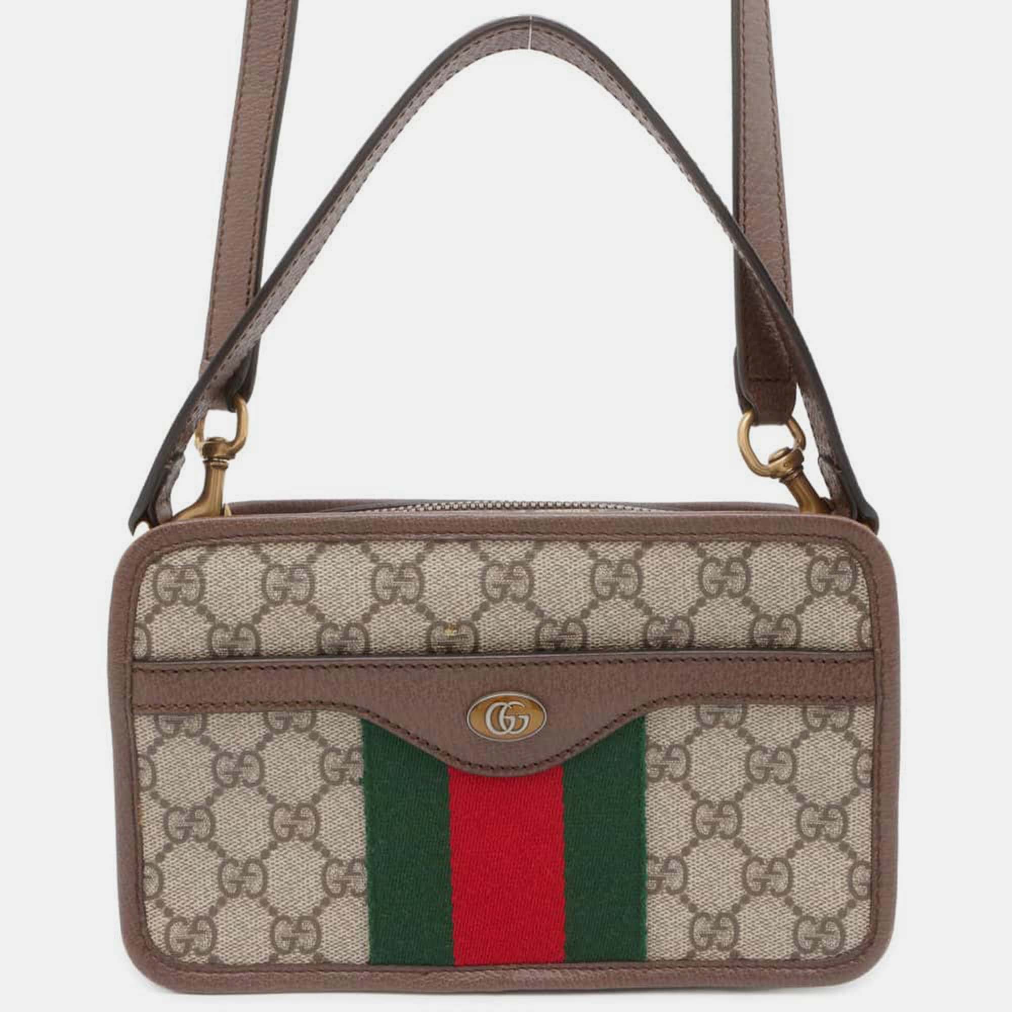 

Gucci Brown Leather Ophidi GG Supreme Small Shoulder Bag