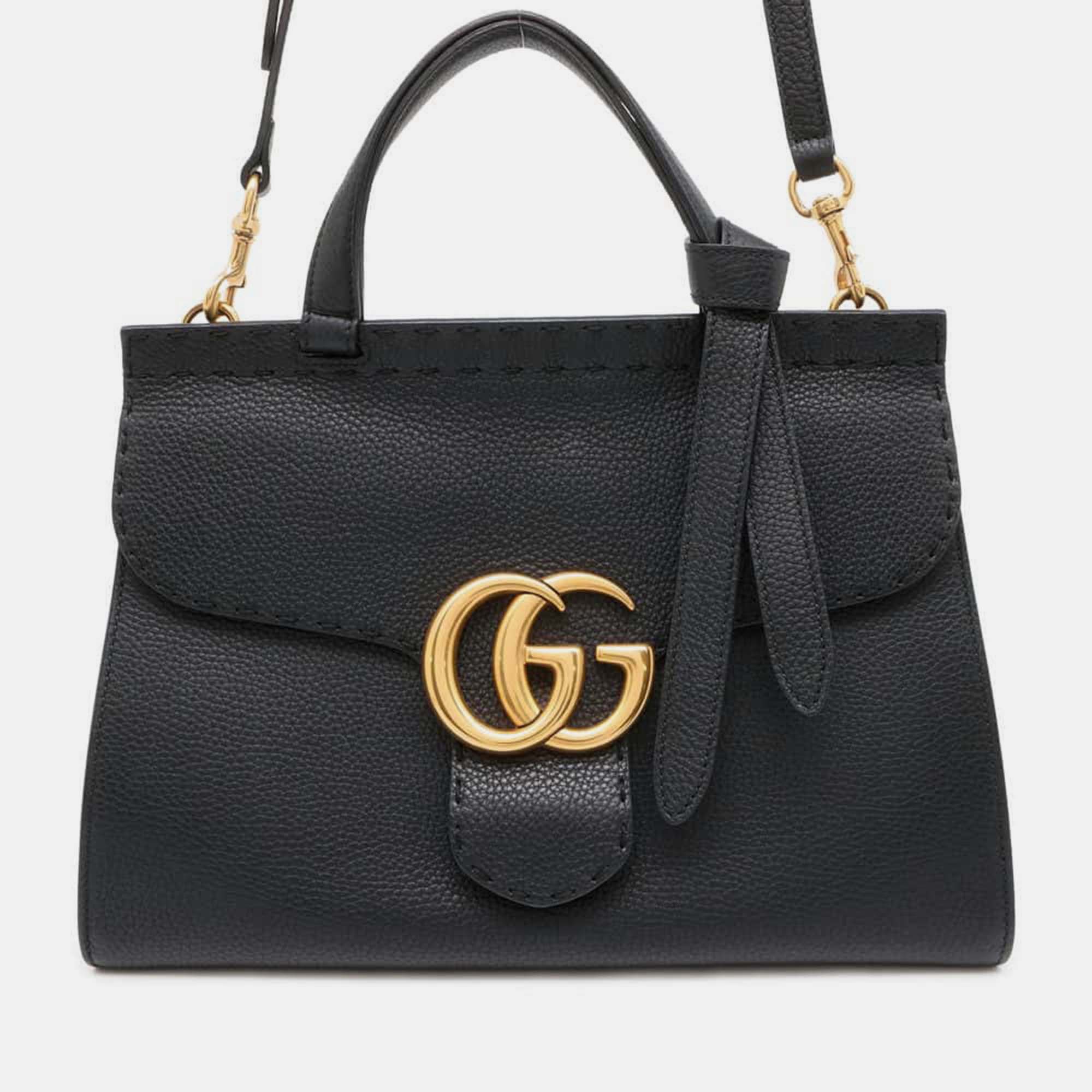 

Gucci Black Leather GG Marmont Handbag