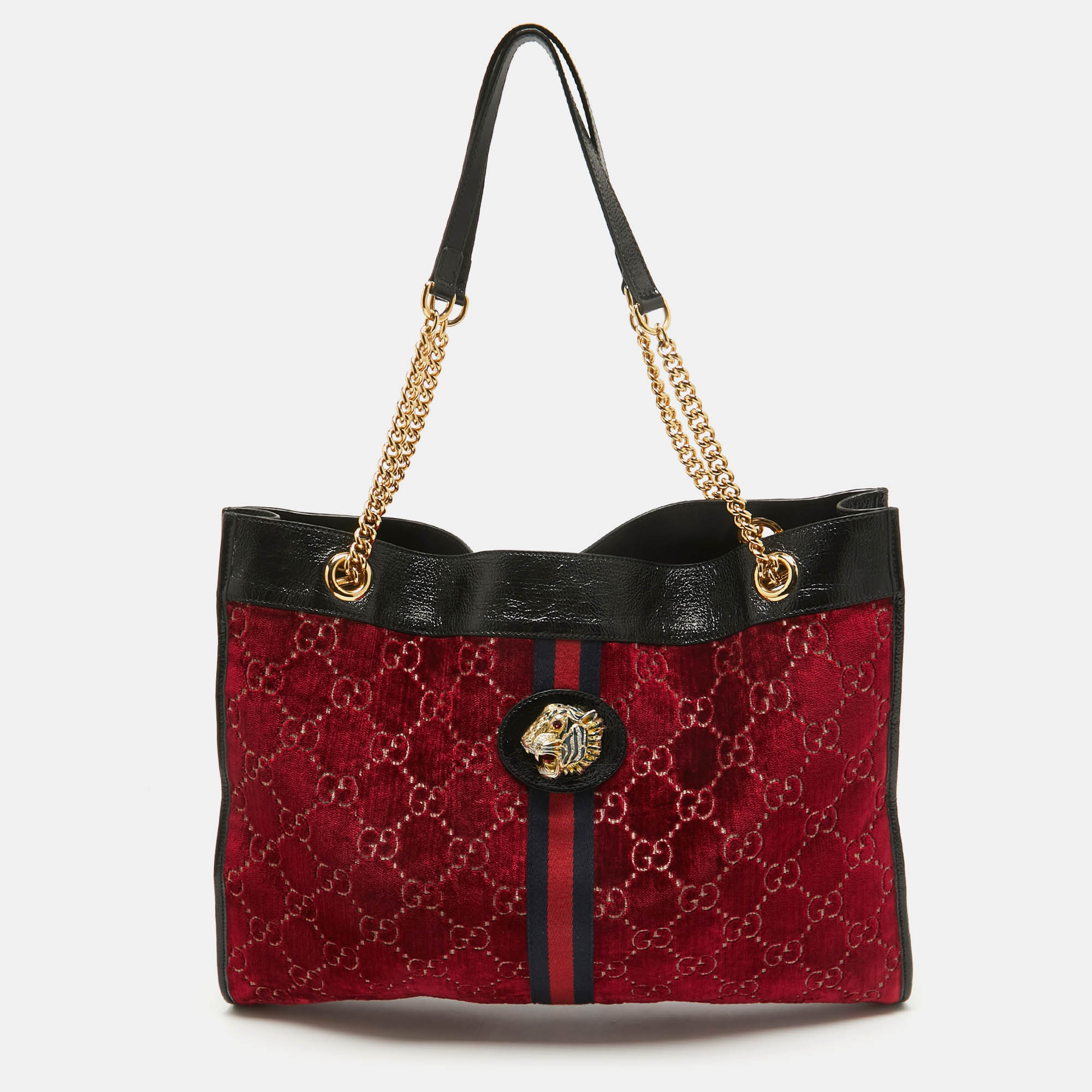 

Gucci Red/Black Jumbo GG Velvet  Rajah Tote