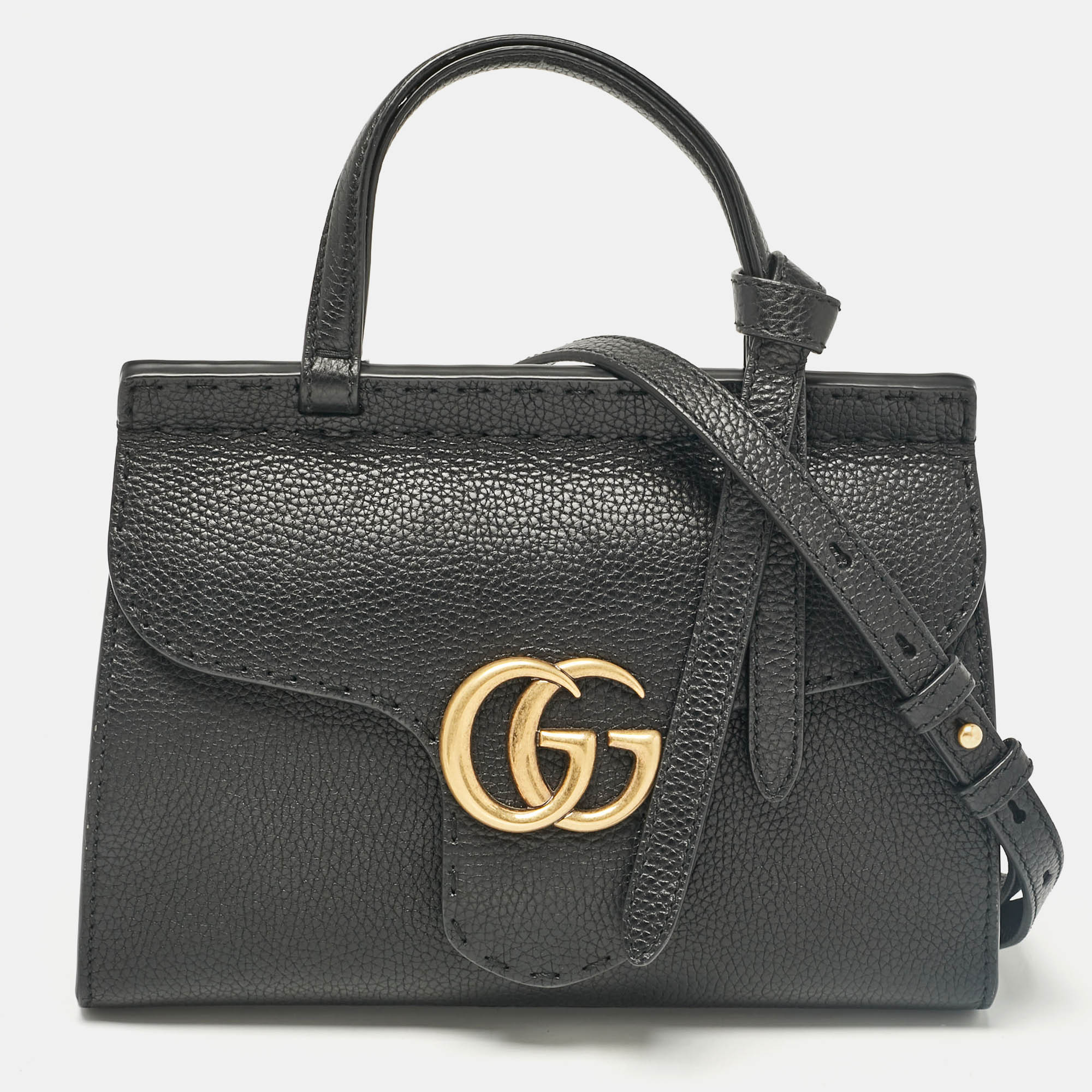 

Gucci Black Leather Mini GG Marmont Top Handle Bag