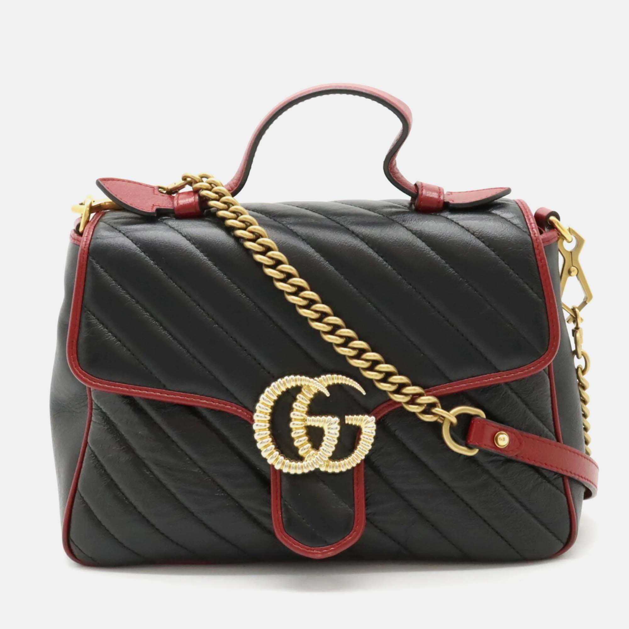 

Gucci Black Red Leather GG Marmont Bag