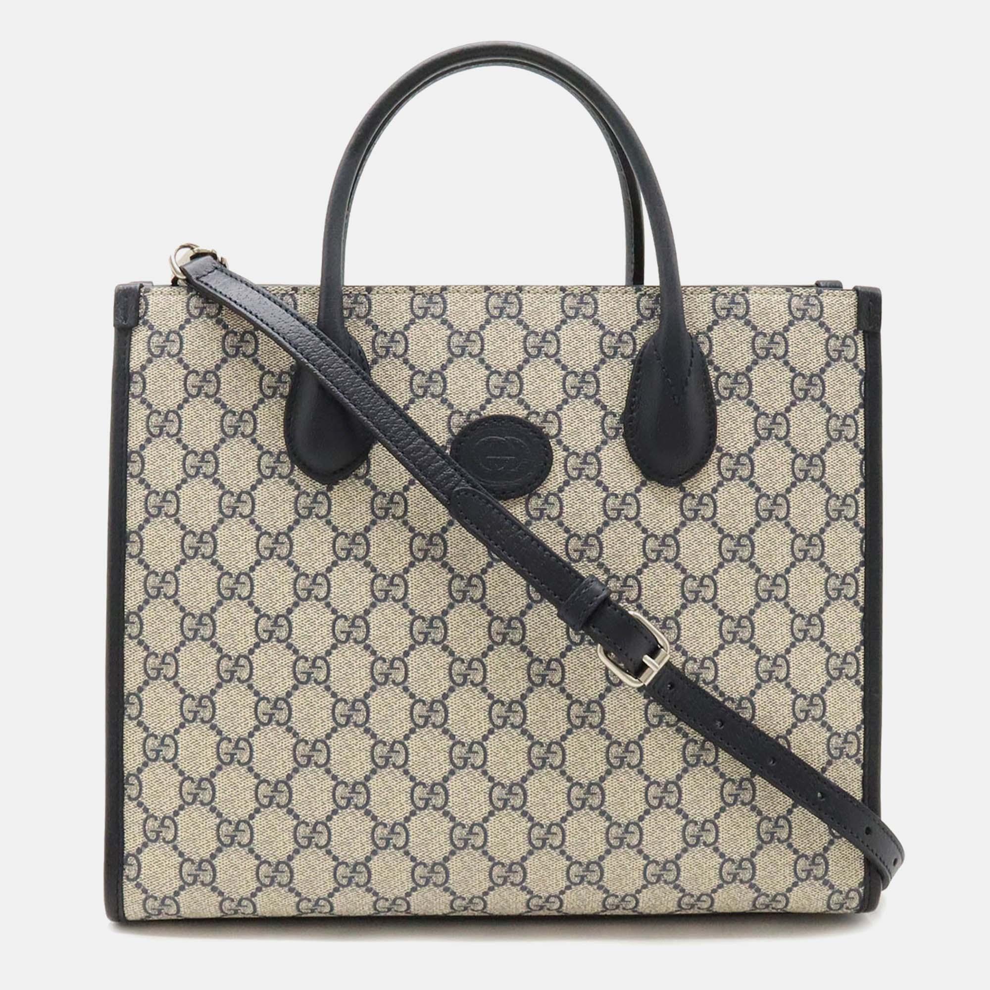 

Gucci Ivory Navy Supreme GG Small Tote Bag, Navy blue