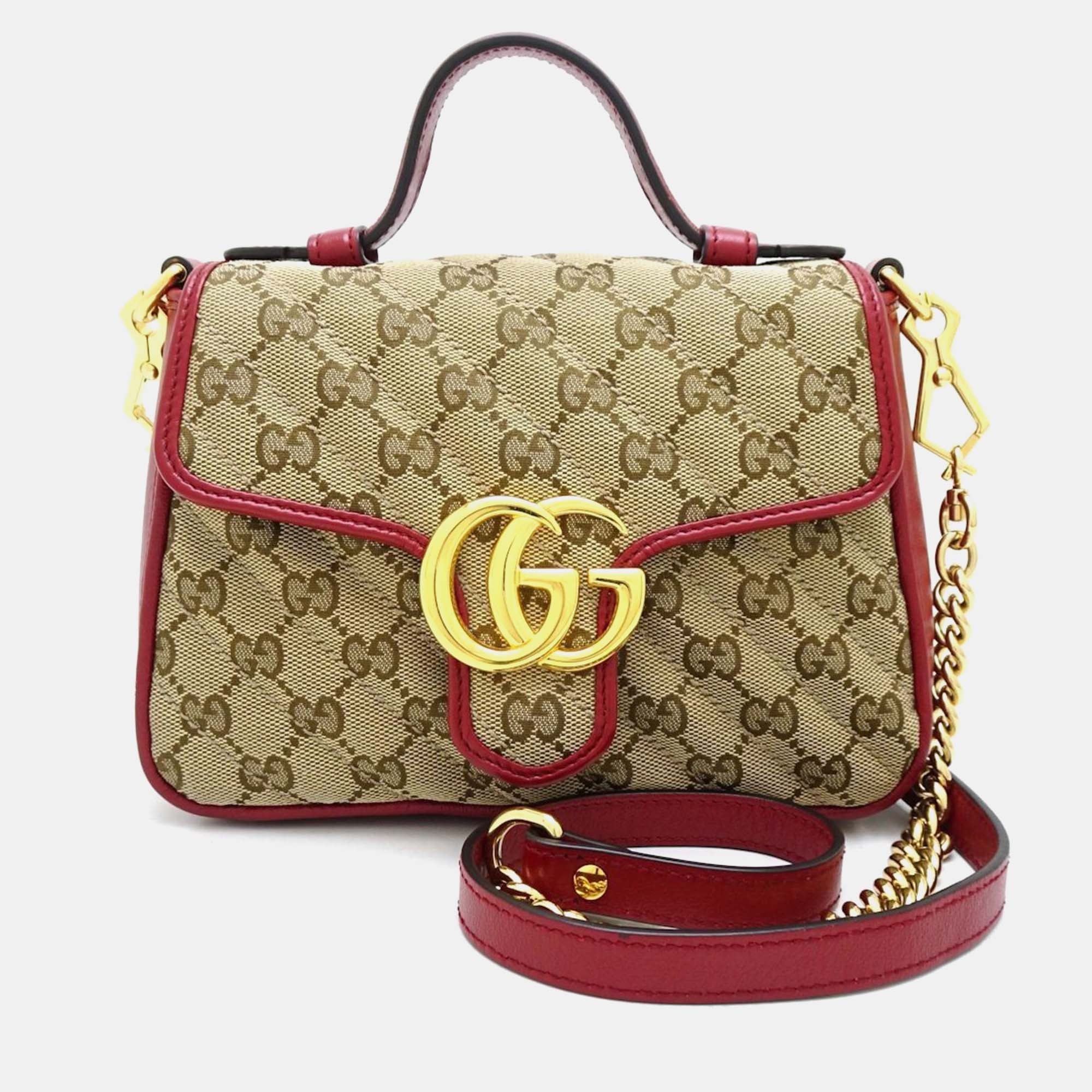 

Gucci Beige Red Canvas Leather GG Mini Top Handle Bag