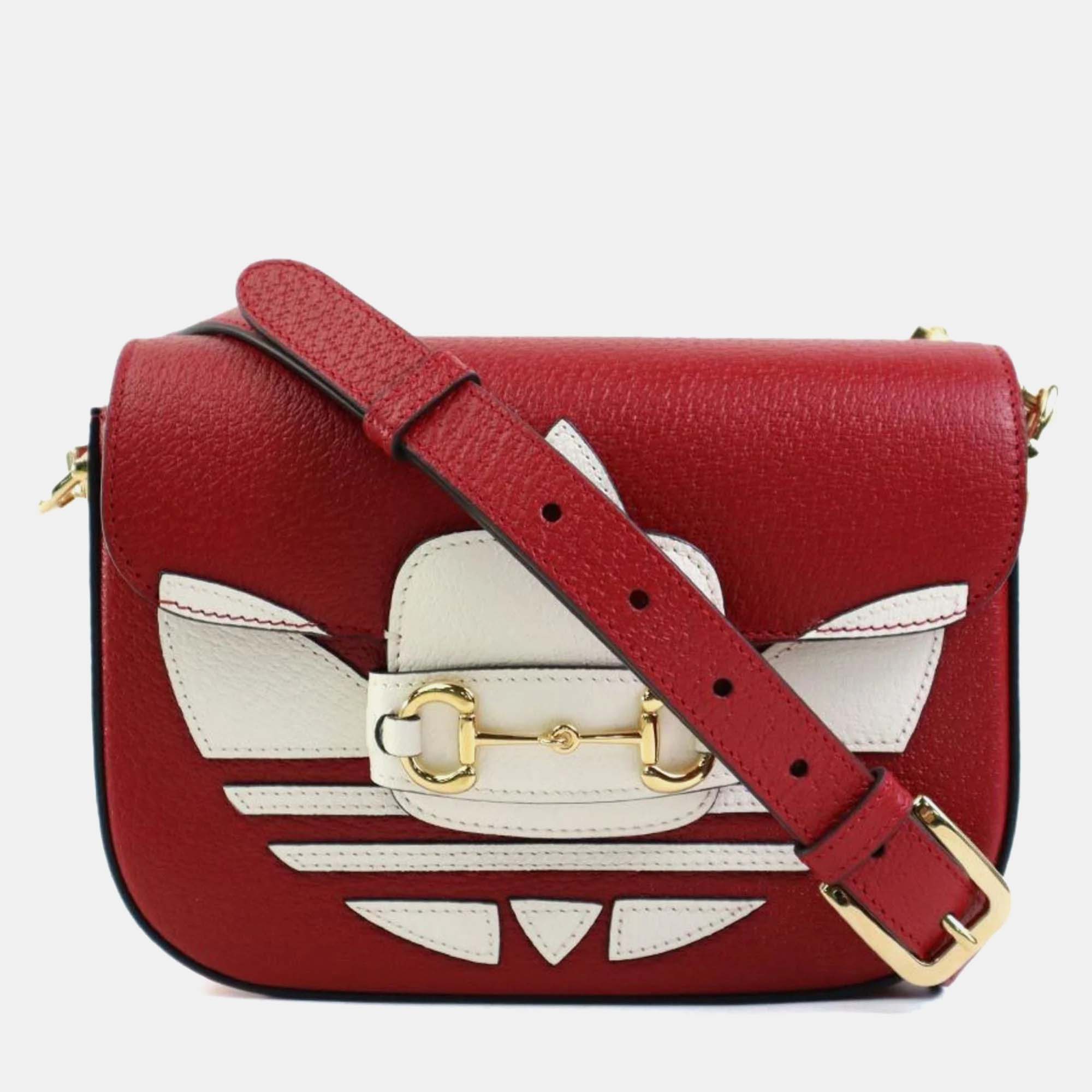 Pre-owned Gucci X Adidas Red White Gold Leather Bag