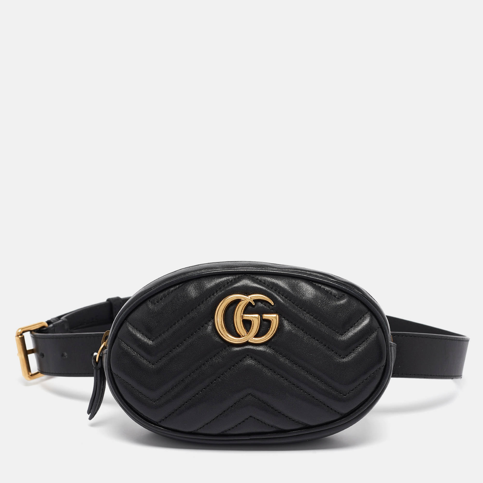 

Gucci Black Matelassé Leather GG Marmont Belt Bag