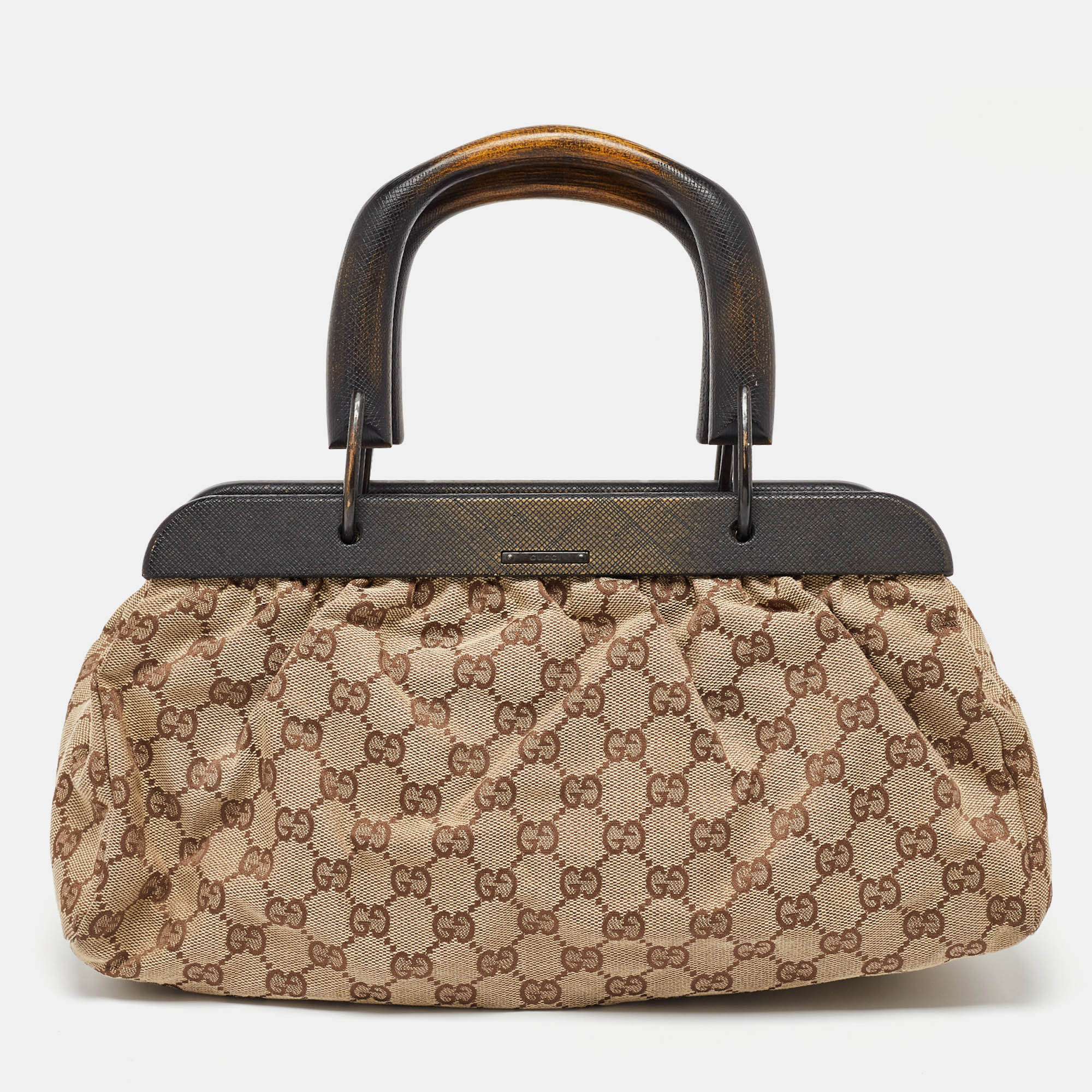 

Gucci Beige GG Canvas Wooden Handle Satchel