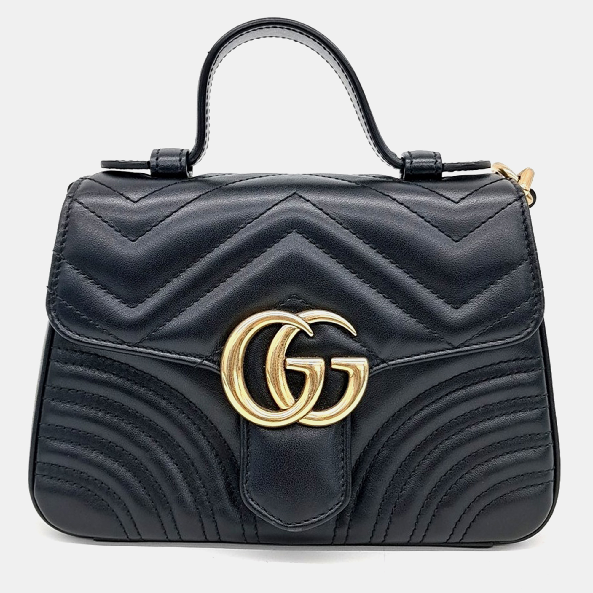 Pre-owned Gucci Marmont Mini Top Handle Bag In Black