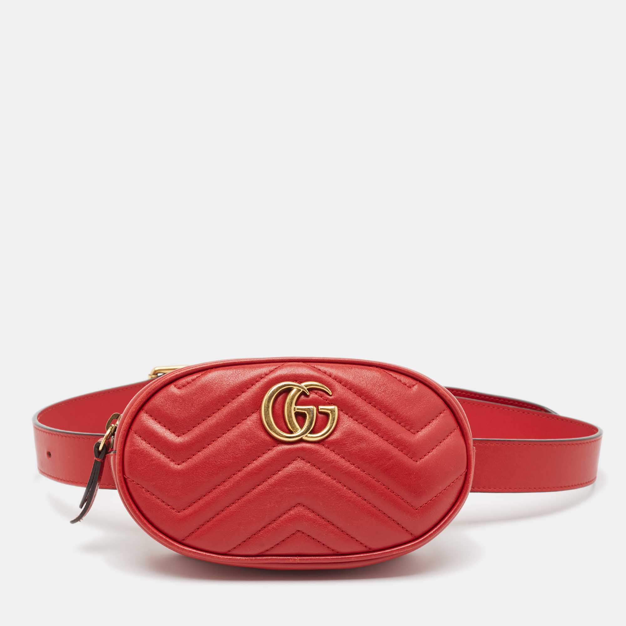 

Gucci Red Matelassé Leather Mini GG Marmont Belt Bag