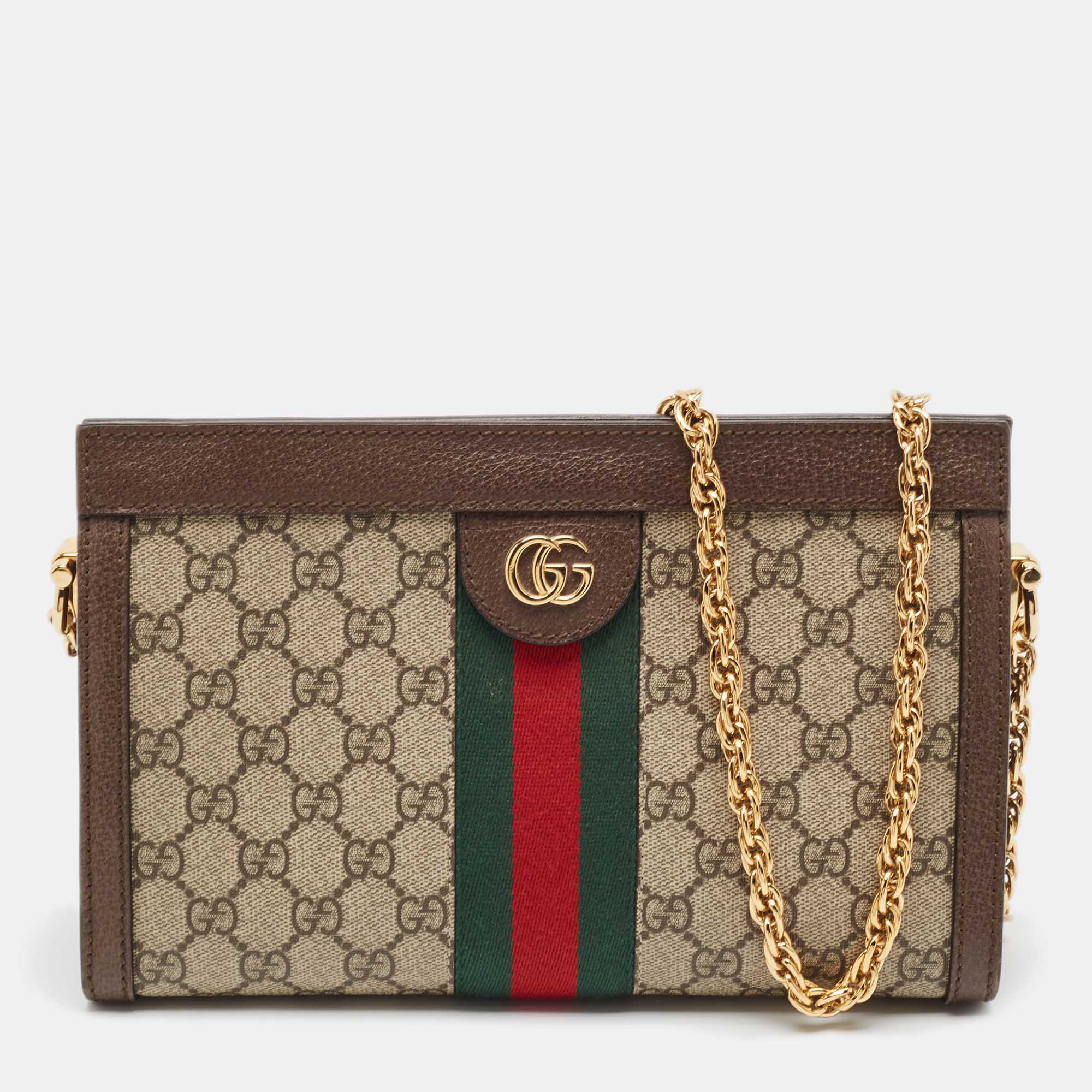 

Gucci Beige/Brown GG Supreme Canvas and Leather Ophidia Chain Bag