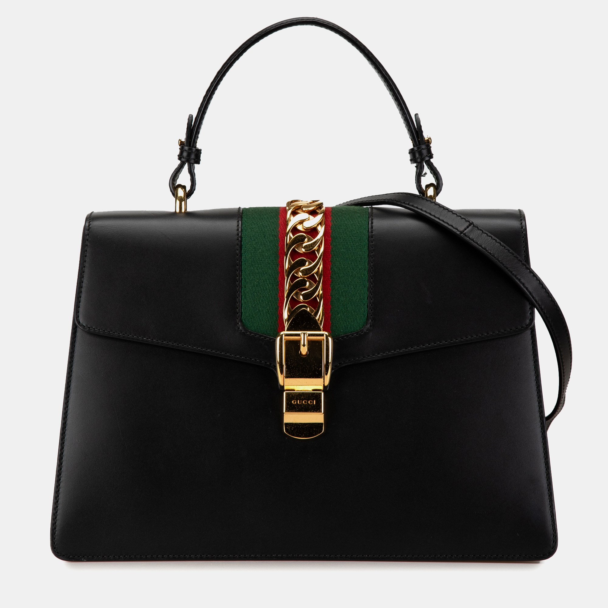 

Gucci Black Leather Sylvie Web Satchel Bag