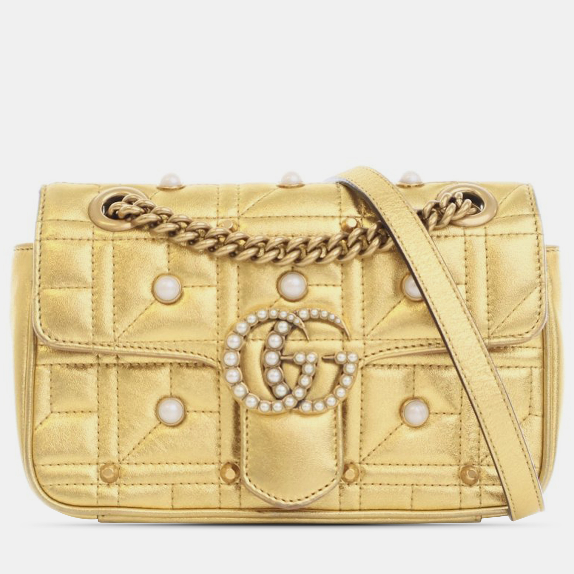 

Gucci Mini GG Marmont Pearly Matelasse Crossbody, Gold