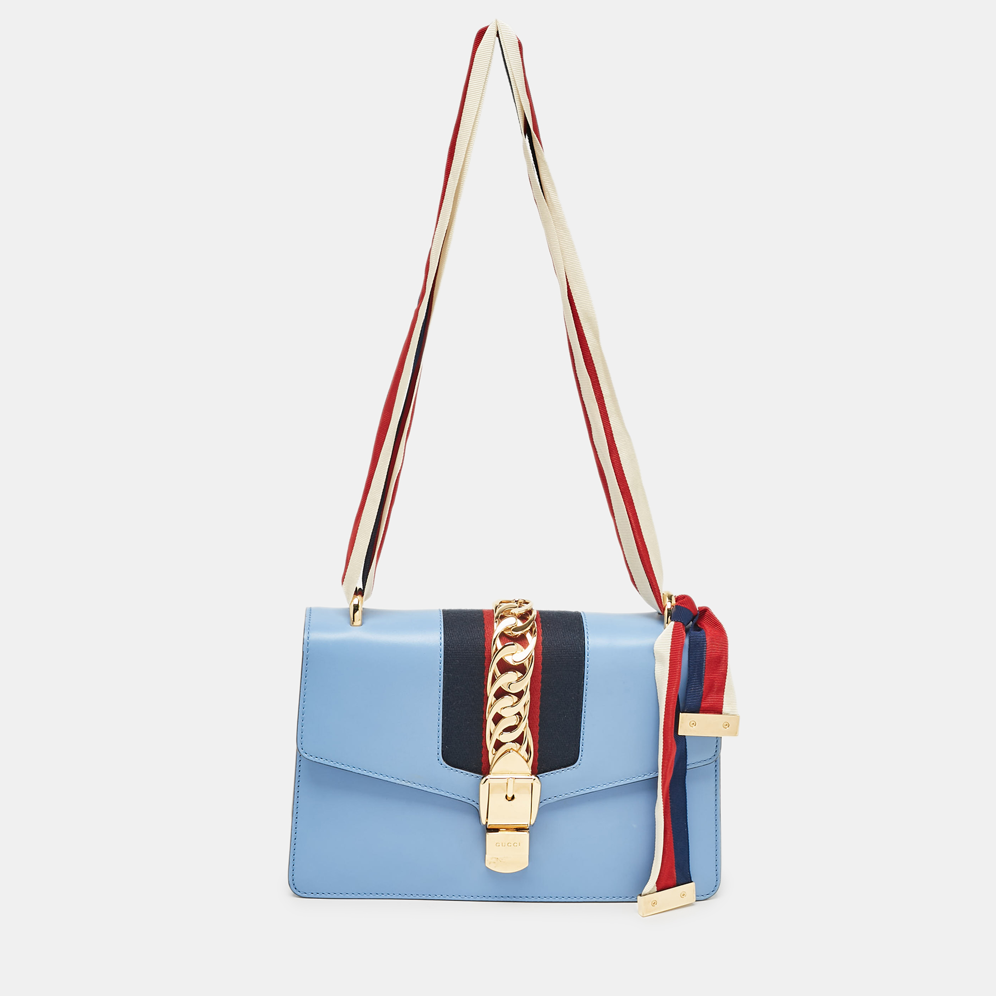 

Gucci Light Blue Leather Small Web Sylvie Shoulder Bag