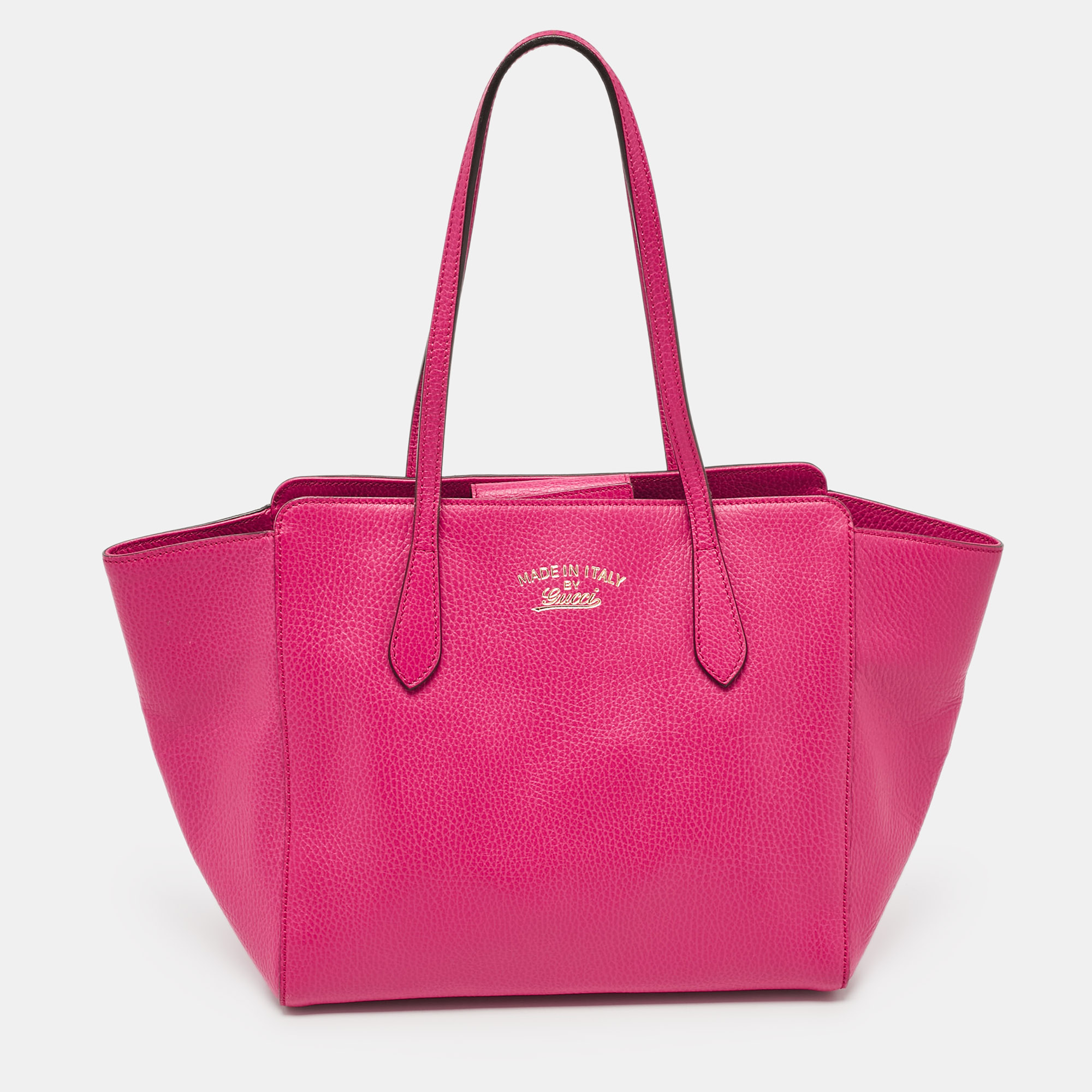 Pre-owned Gucci Fuchsia Leather Small Swing Tote In Pink