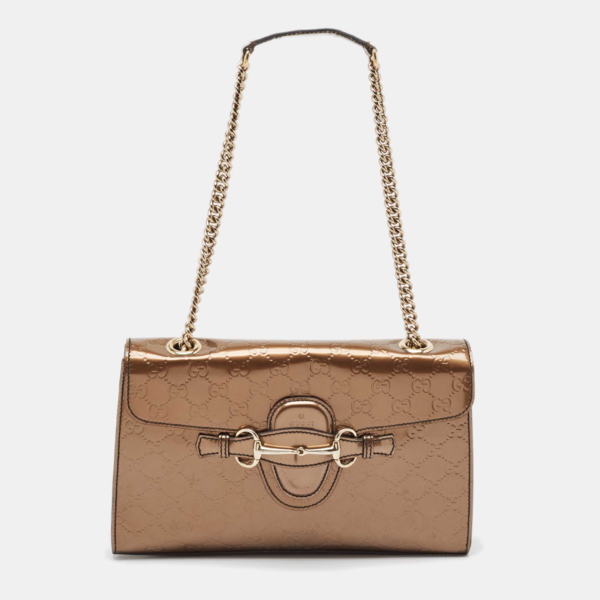 

Gucci Bronze Guccissima Patent Leather  Emily Chain Shoulder Bag, Metallic