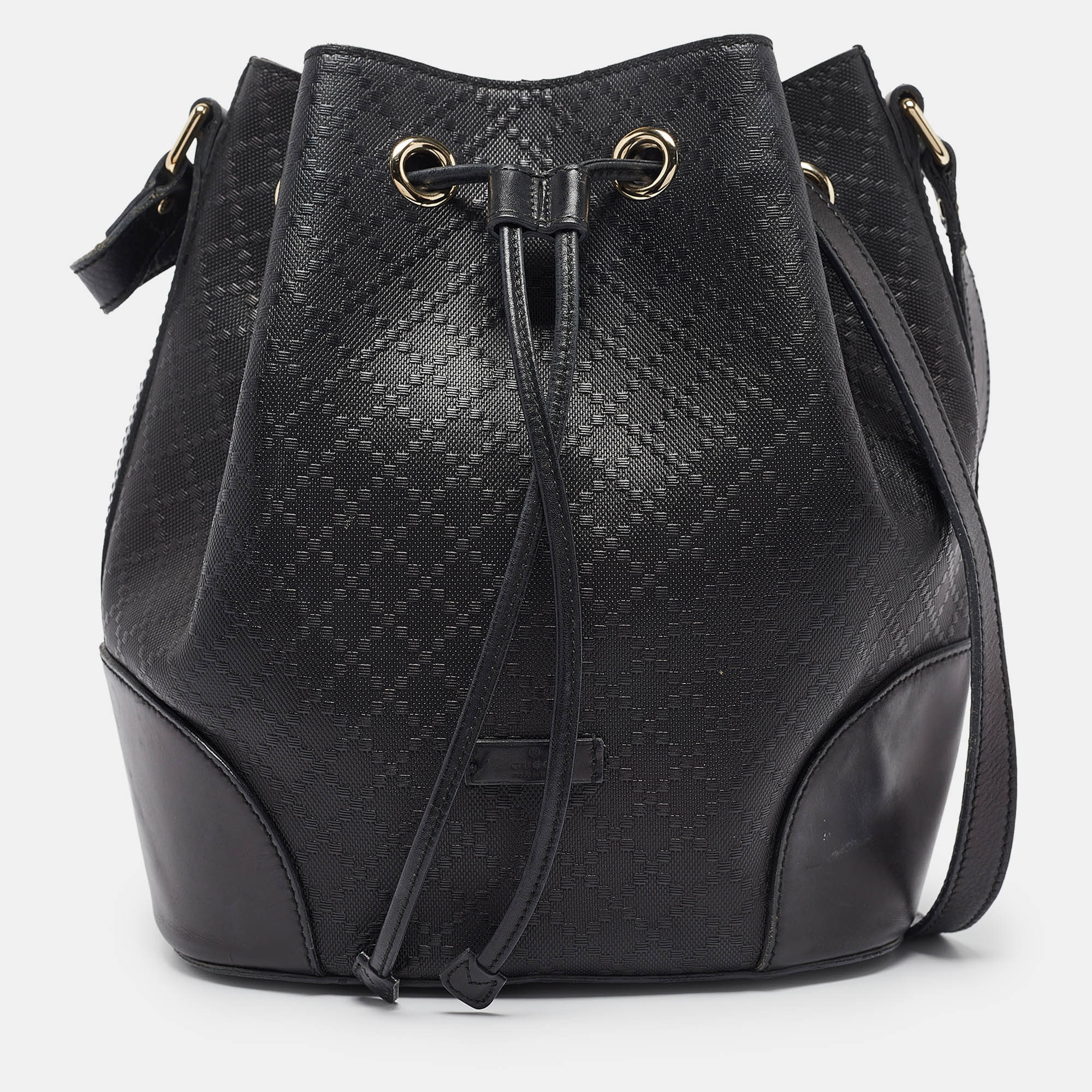 Pre-owned Gucci Black Diamante Leather Hilary Bucket Bag