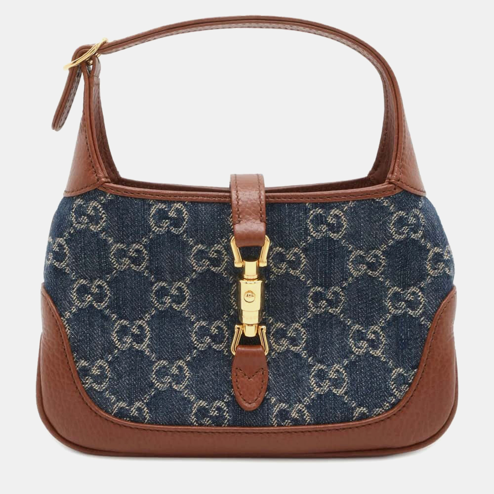 Pre-owned Gucci Blue/brown Denim Leather Gg Supreme Jackie1961 Shoulder Bag