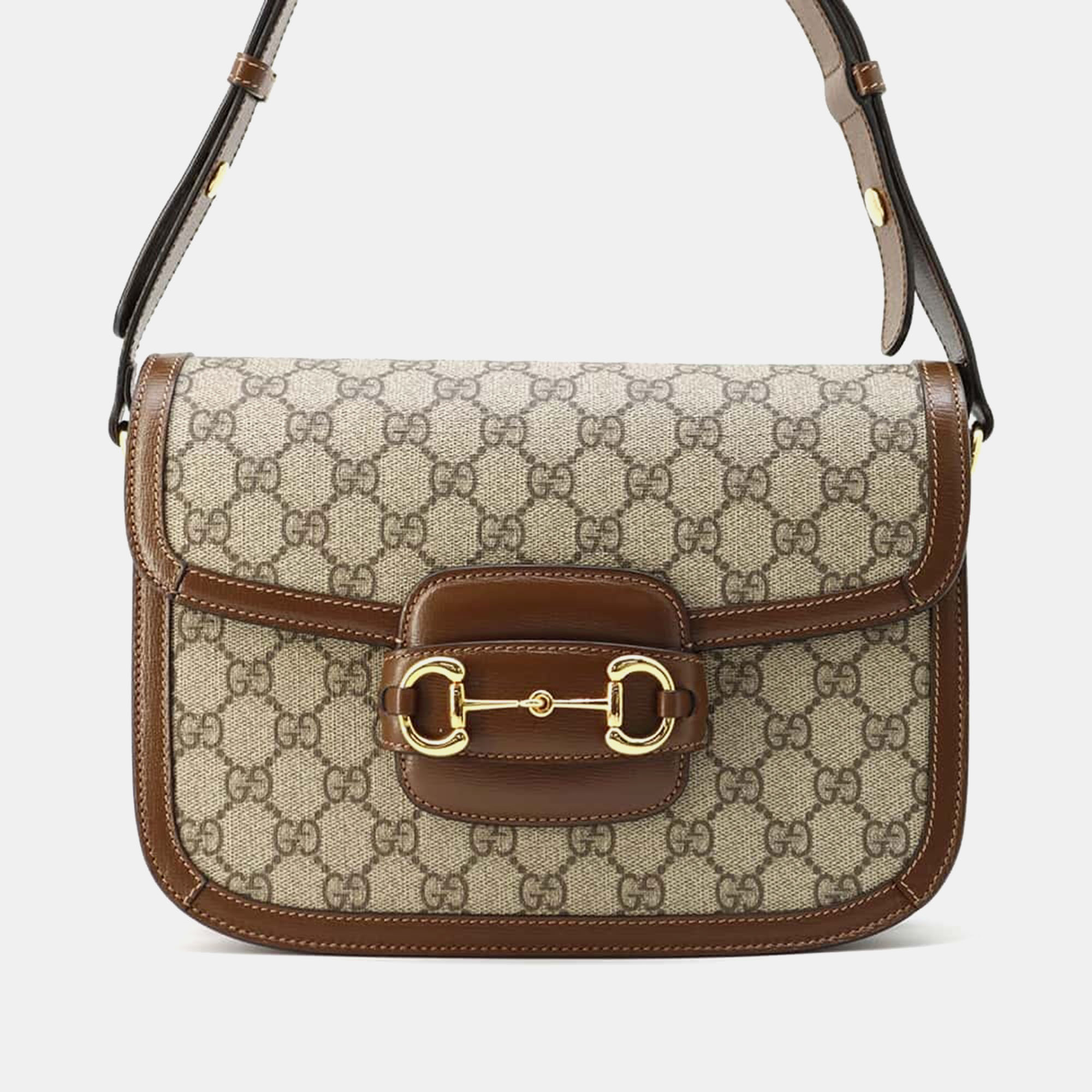 

Gucci Beige/Brown Canvas Leather GG Supreme Horsebit 1955 Shoulder Bag