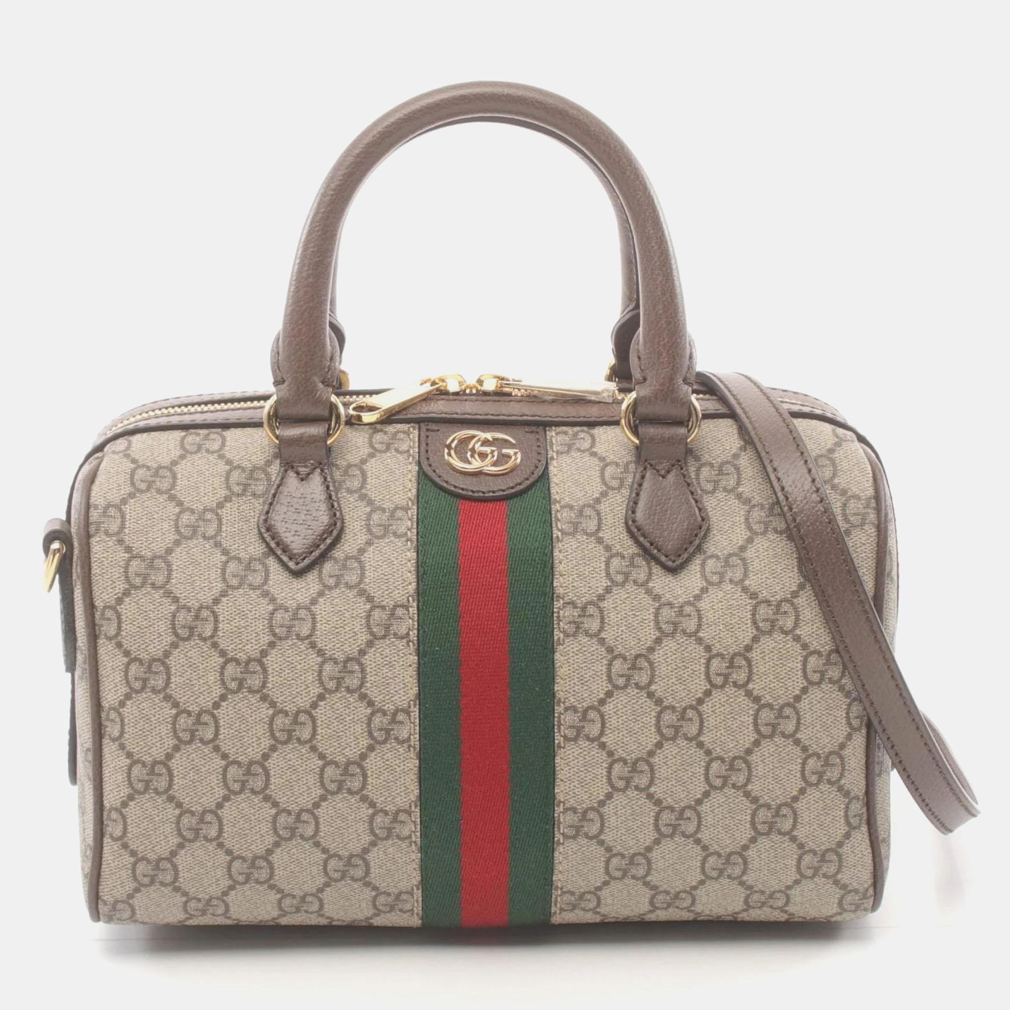 Pre-owned Gucci Beige Brown Multicolor Coated Canvas Leather Ophidia Gg Supreme Small Handbag