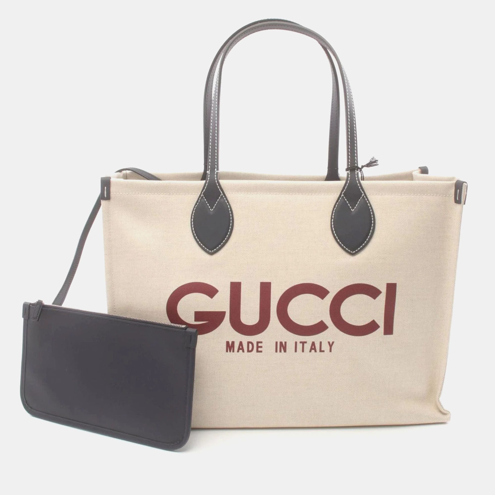 

Gucci Beige Navy Bordeaux Canvas Leather Printed Bag