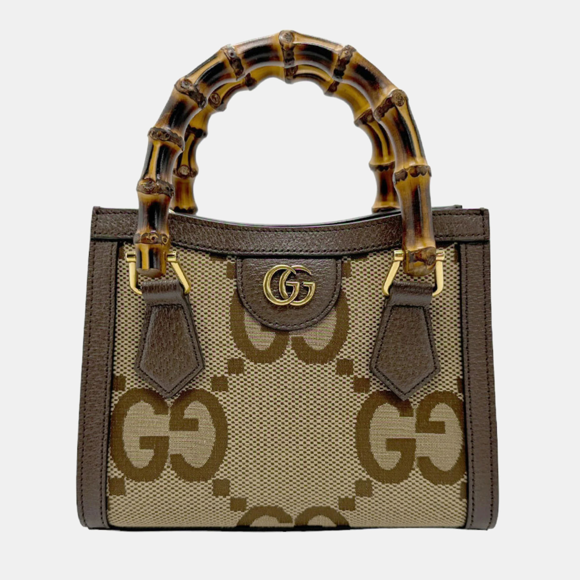 Pre-owned Gucci Brown Canvas Leather Jumbo Gg Diana Tote Handbag