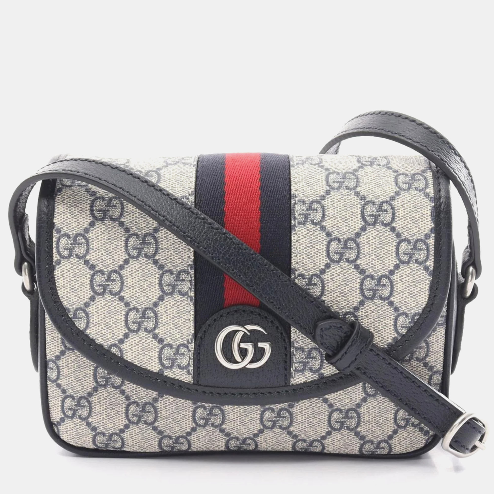 

Gucci Navy Beige Red Coated Canvas Leather Ophidia GG Supreme Sherry Line Shoulder Bag