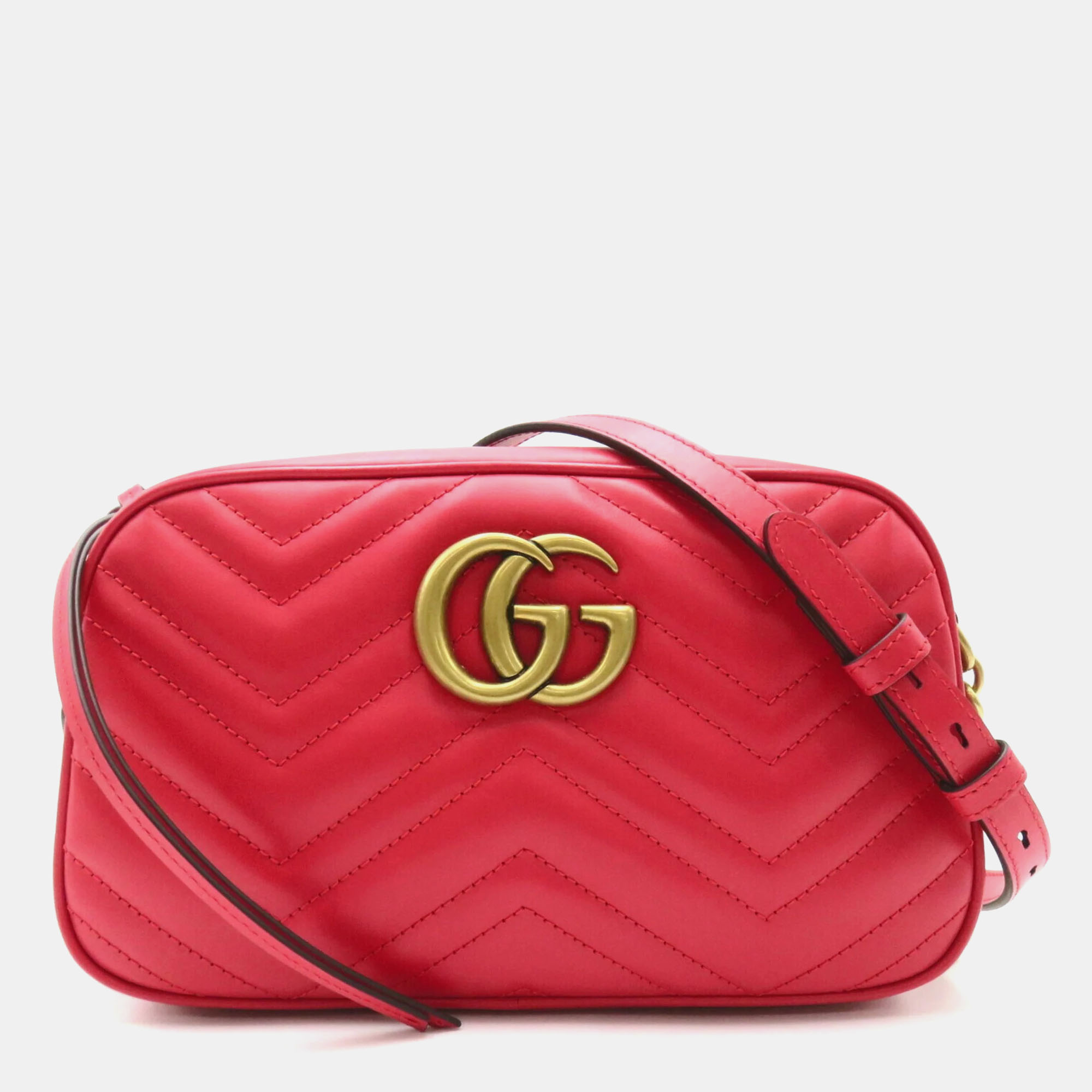 Pre-owned Gucci Red Leather Quilted Gg Marmont Small Shoulder Bag