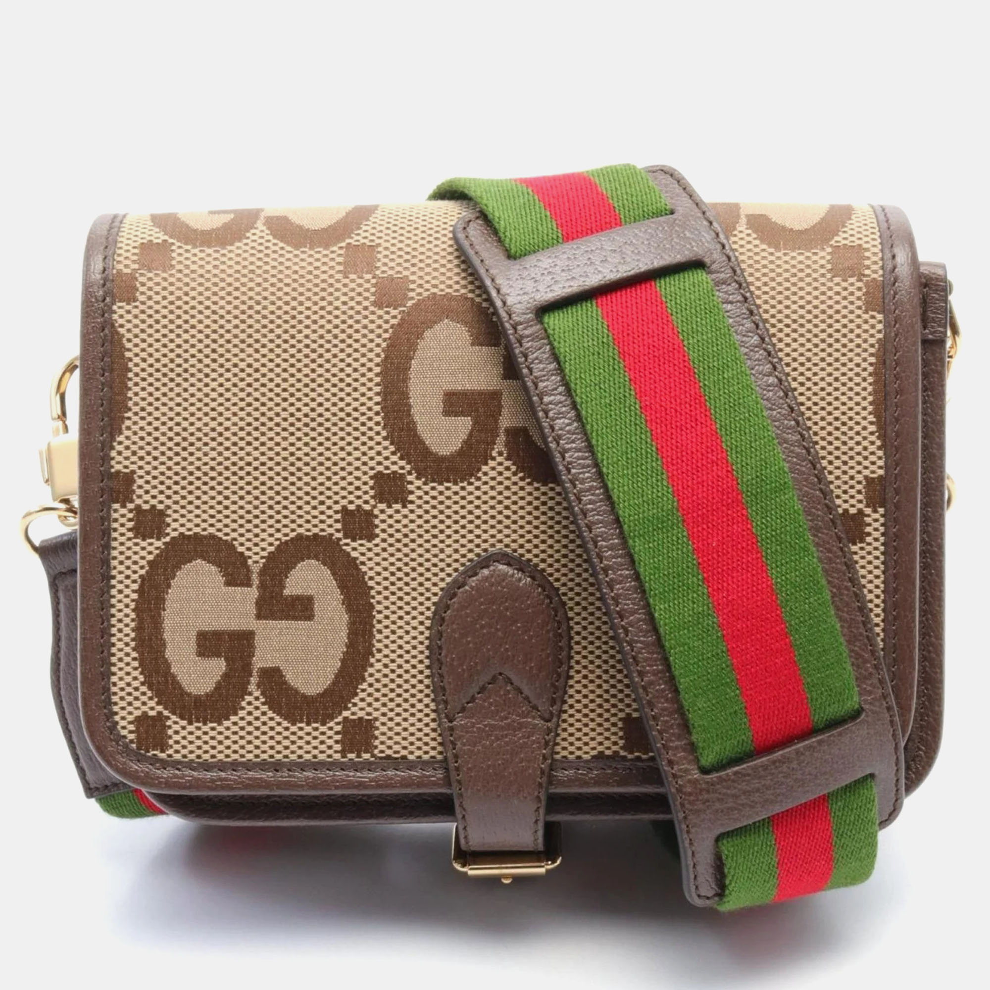 

Gucci Beige Brown Canvas Leather Jumbo GG Shoulder Bag