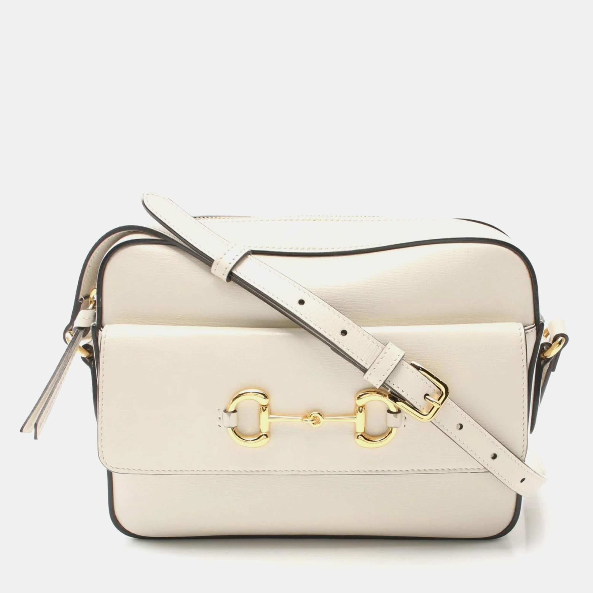 Pre-owned Gucci Ivory Leather Horsebit 1955 Small Shoulder Bag In Cream