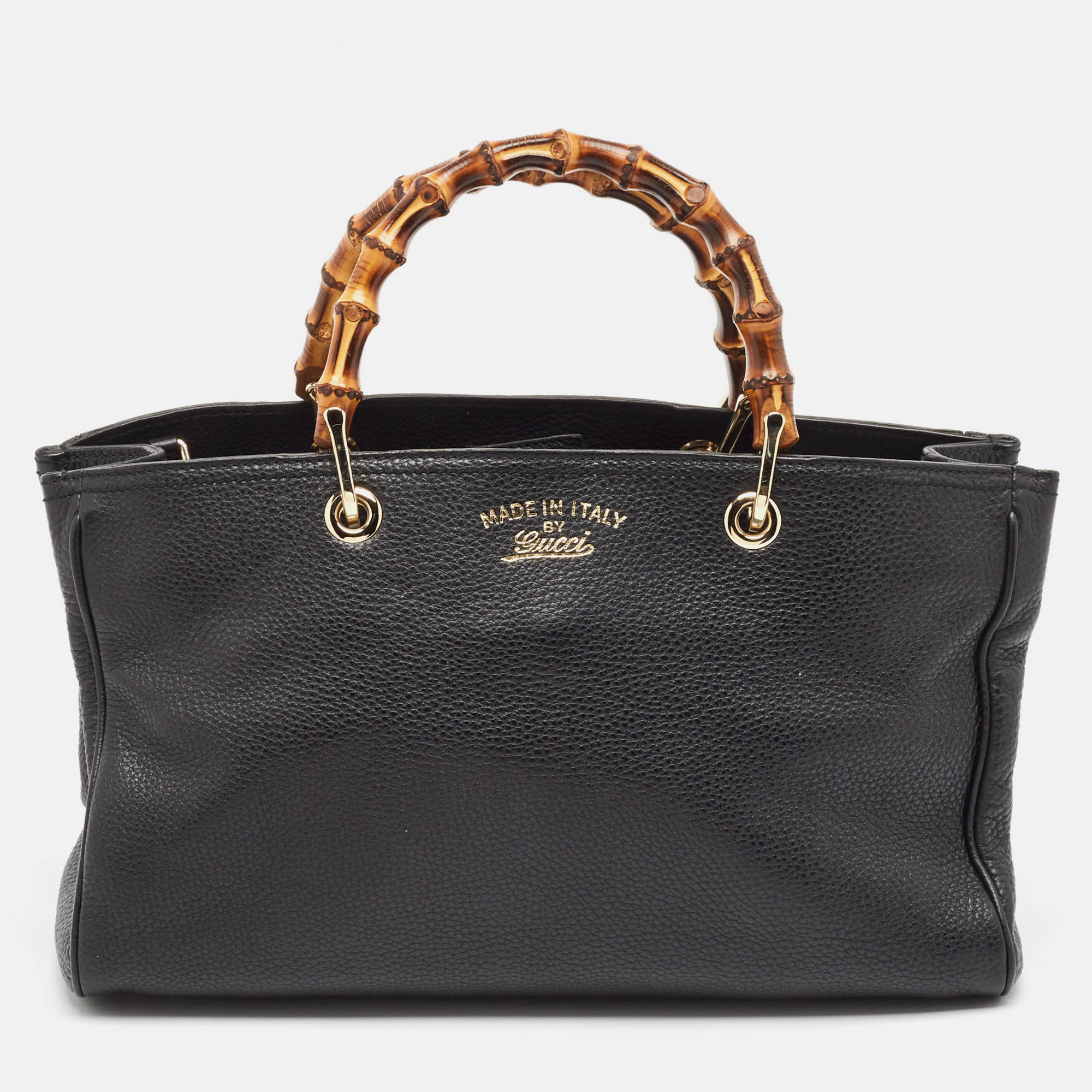 

Gucci Black Leather  Bamboo Shopper Tote