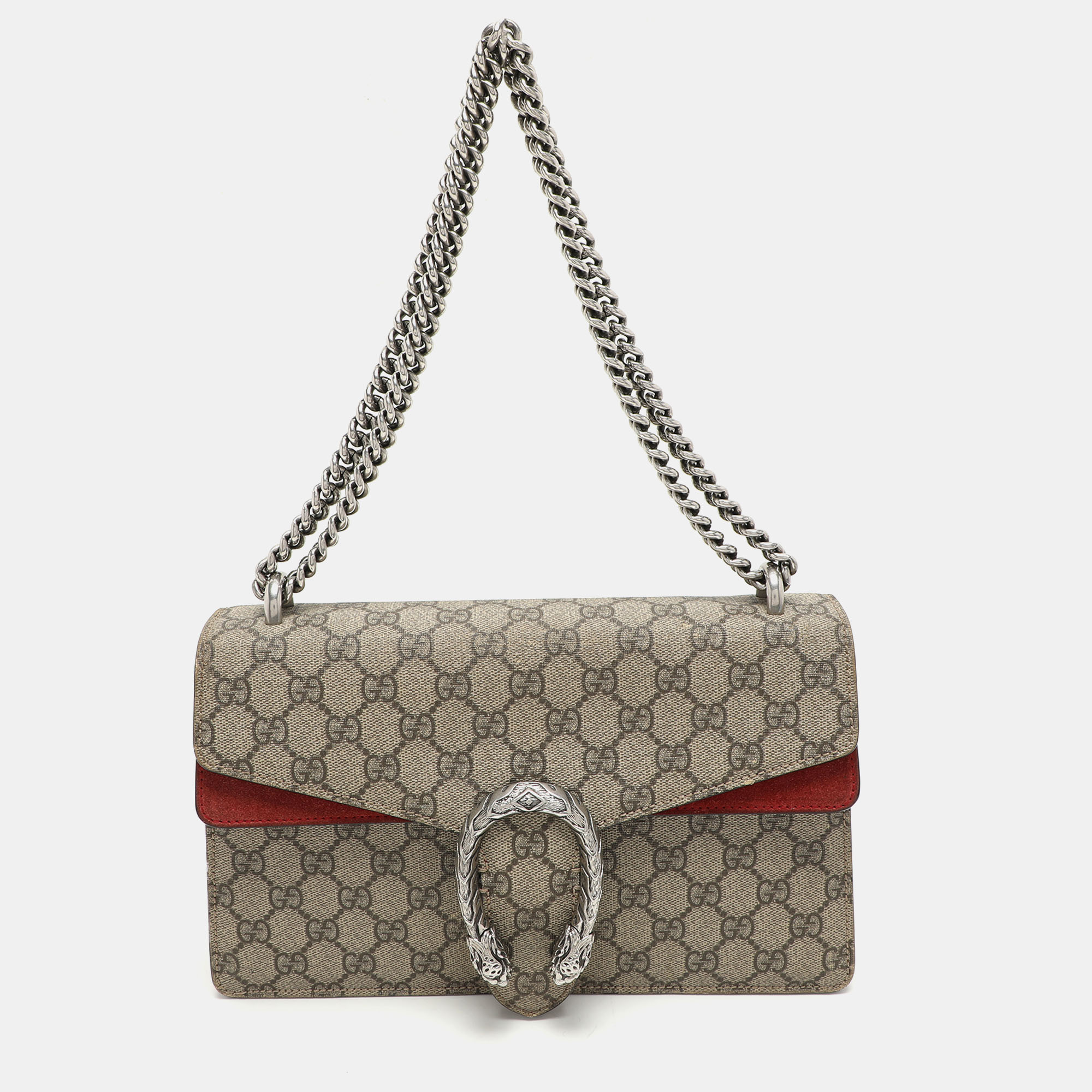 

Gucci Beige/Red GG SupremeCanvas and Suede Small Dionysus Shoulder Bag