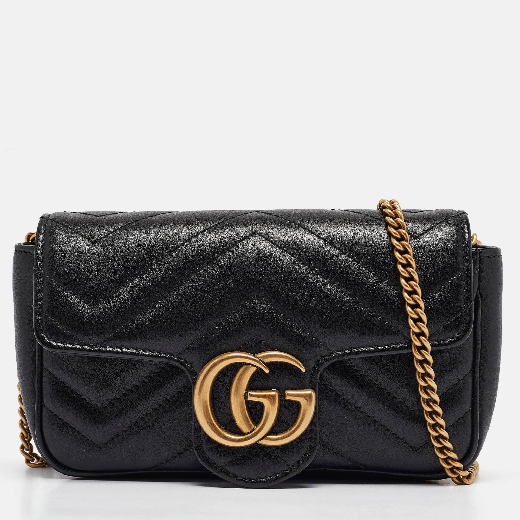 

Gucci Black Matelassé Leather Super Mini GG Marmont Shoulder Bag