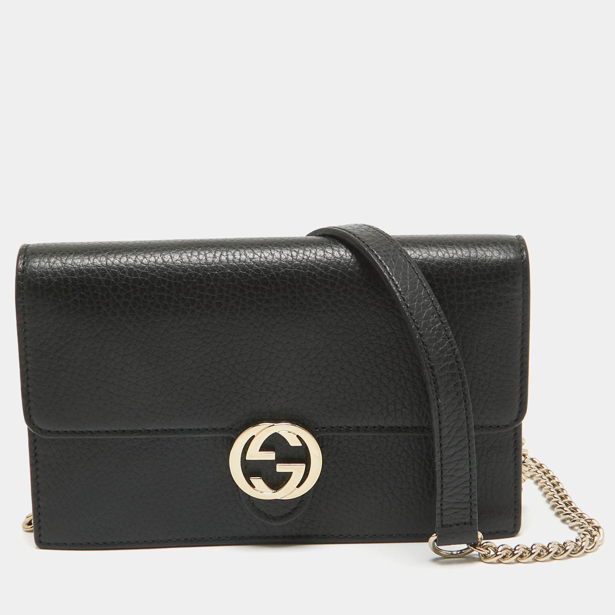 

Gucci Black Leather Leather Interlocking G Wallet On Chain