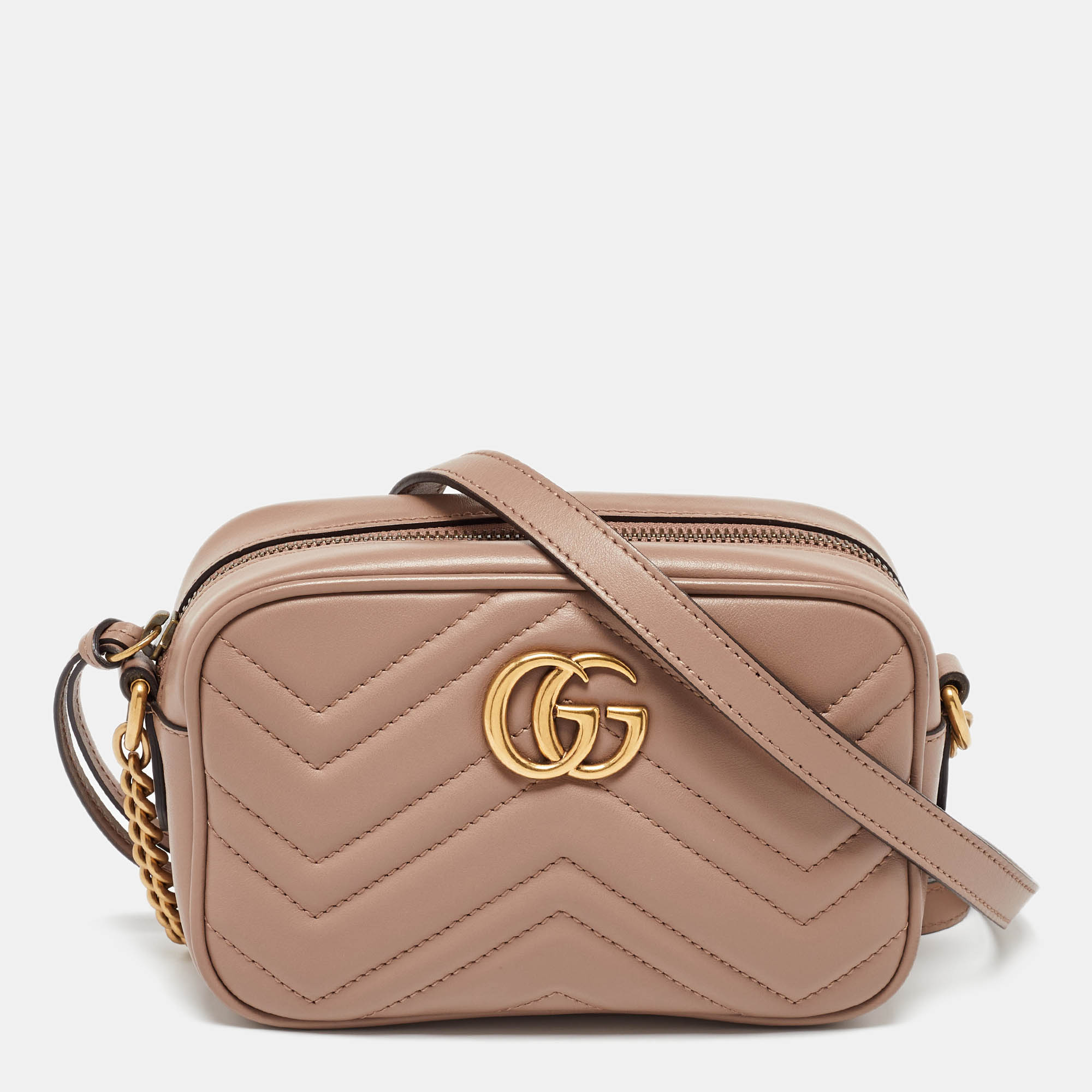 

Gucci Dusty Pink Leather GG Marmont Mini Shoulder Bag