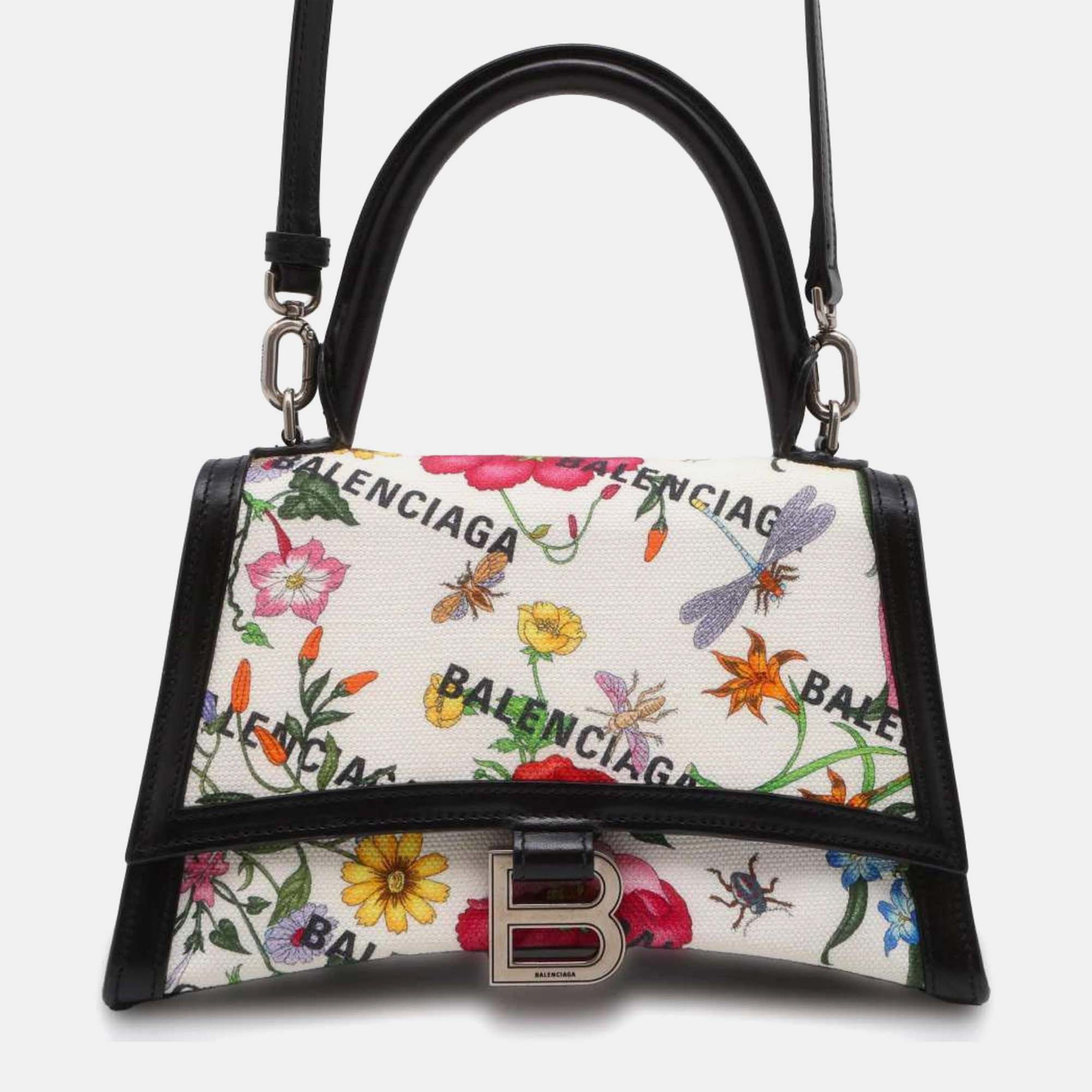 

Gucci x Balenciaga Black White Flora Hourglass Small Handbag, Multicolor